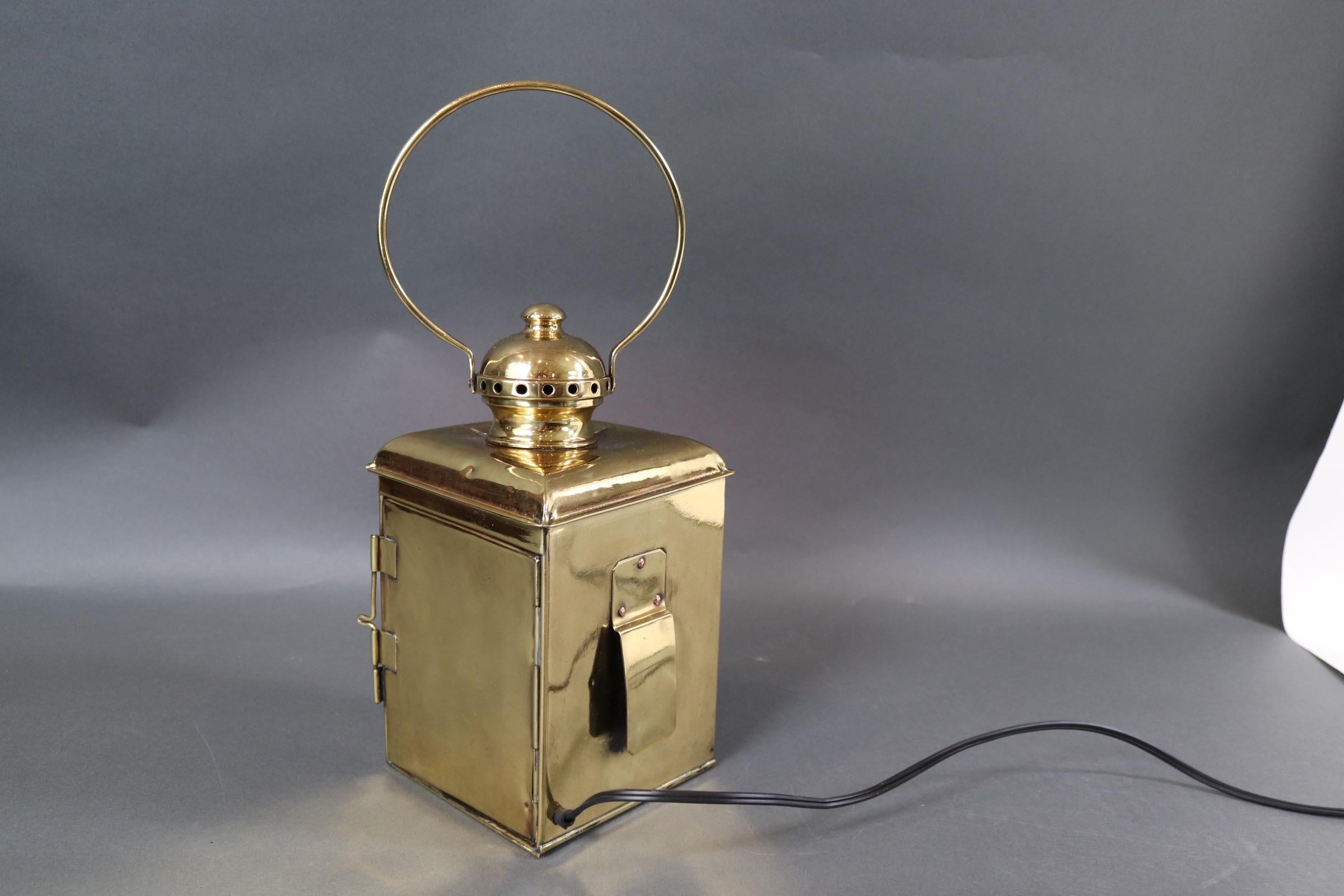 Brass Yacht Lantern with Ruby Red Lens For Sale 2