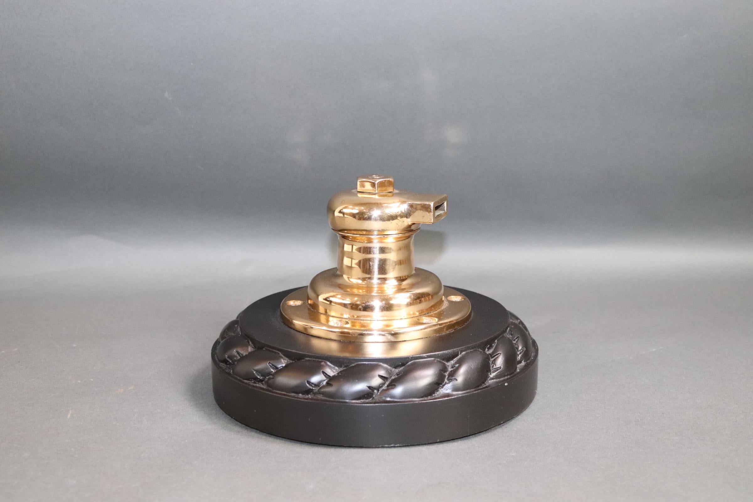 Mid-20th Century Brass Yacht Winch on Wood Base For Sale