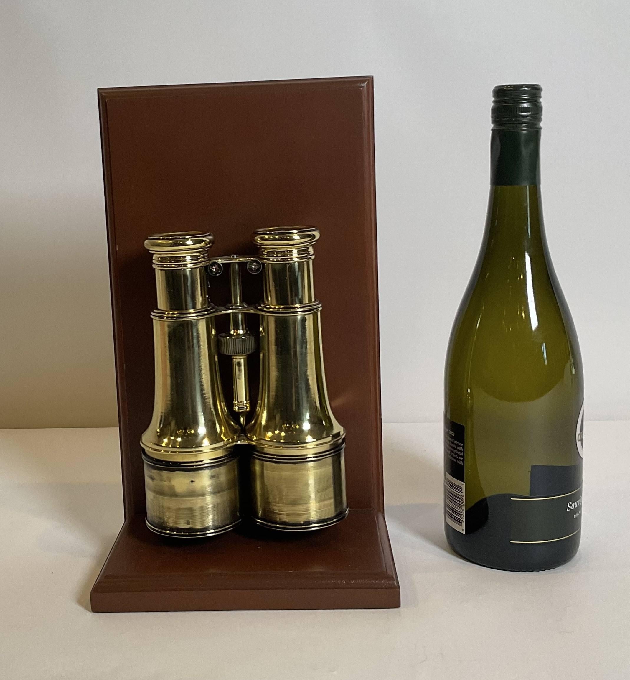 European Brass Yachting Binoculars on Wood Base For Sale