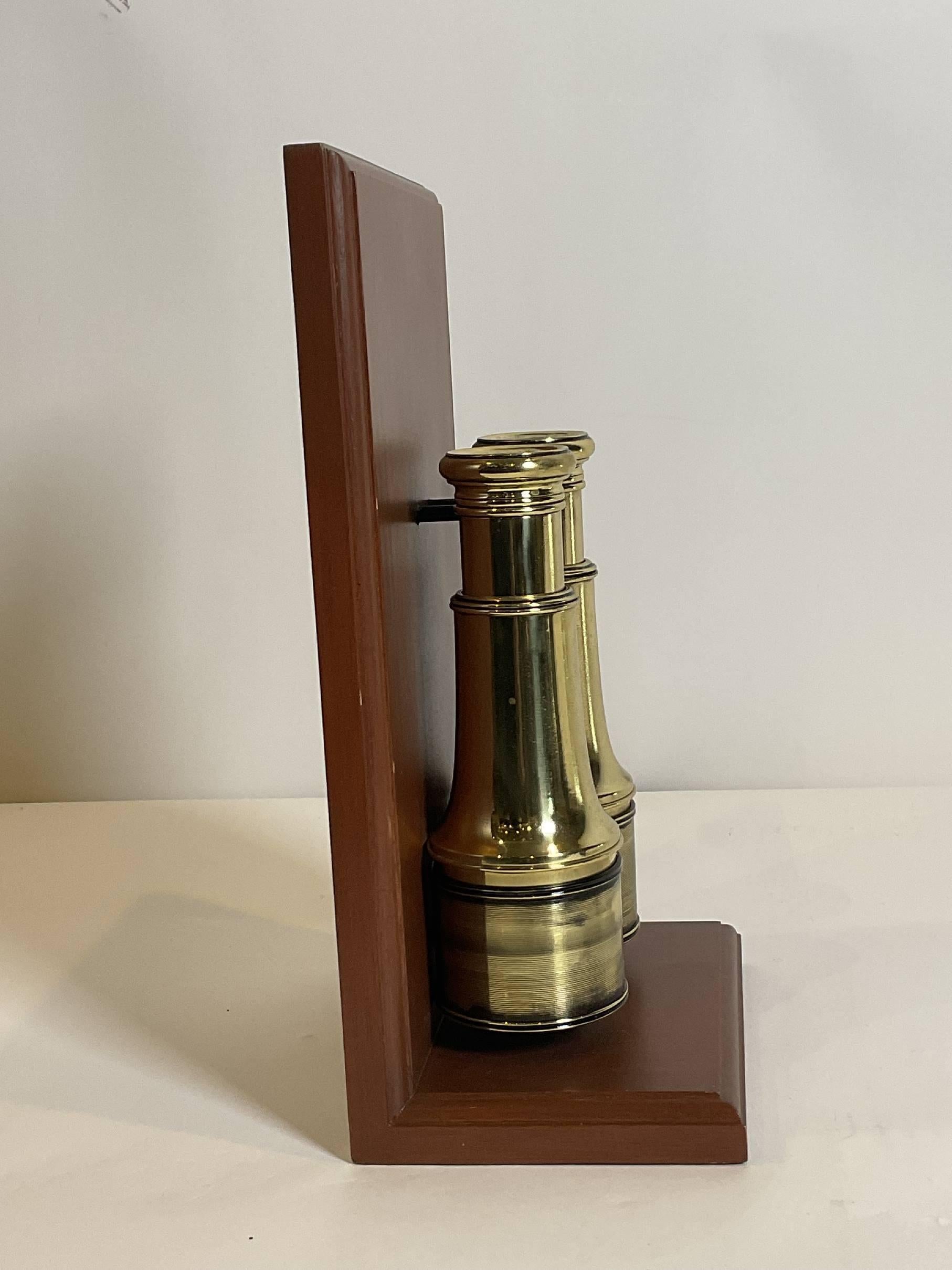 Brass Yachting Binoculars on Wood Base For Sale 1