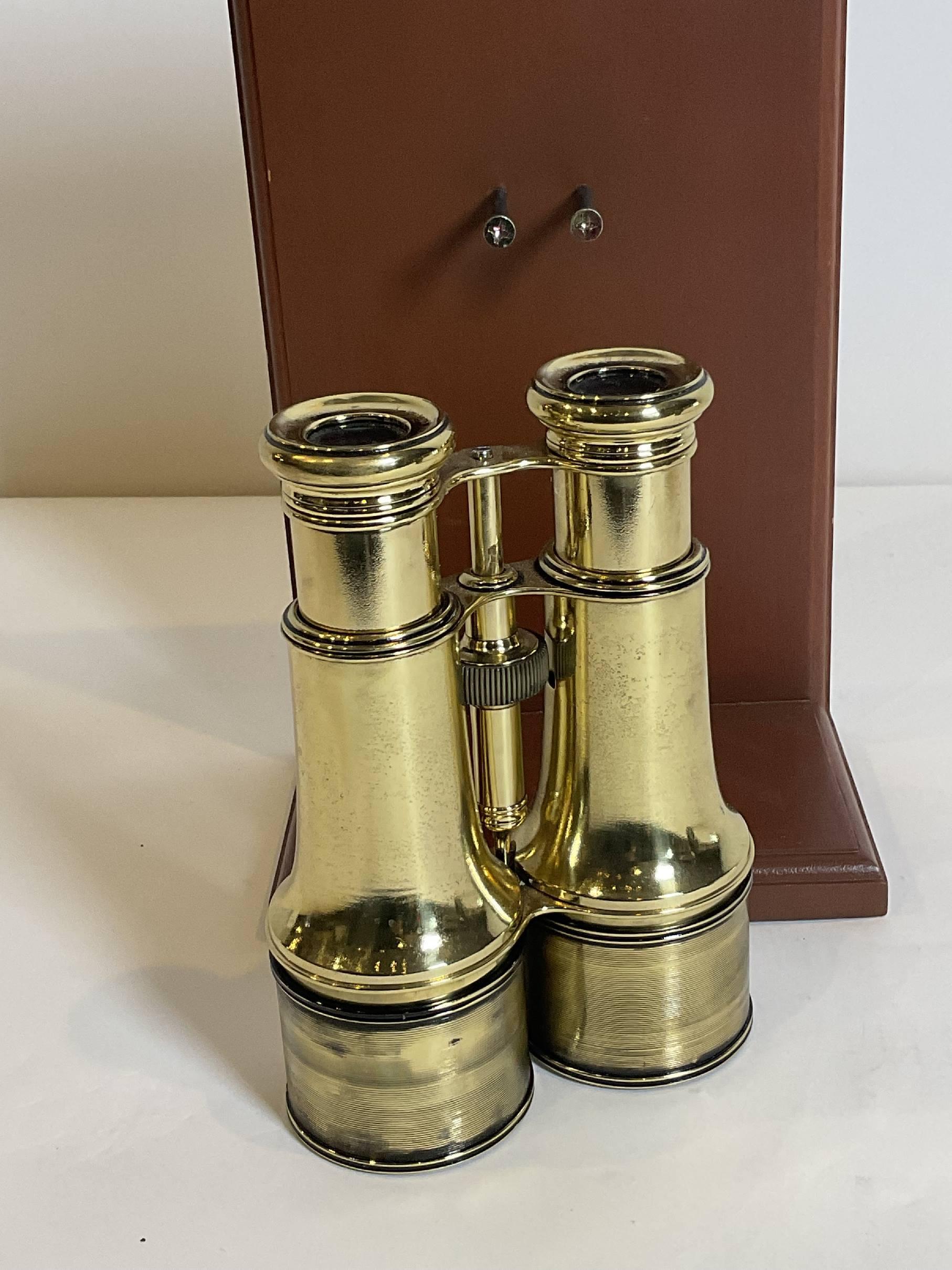 Brass Yachting Binoculars on Wood Base For Sale 2