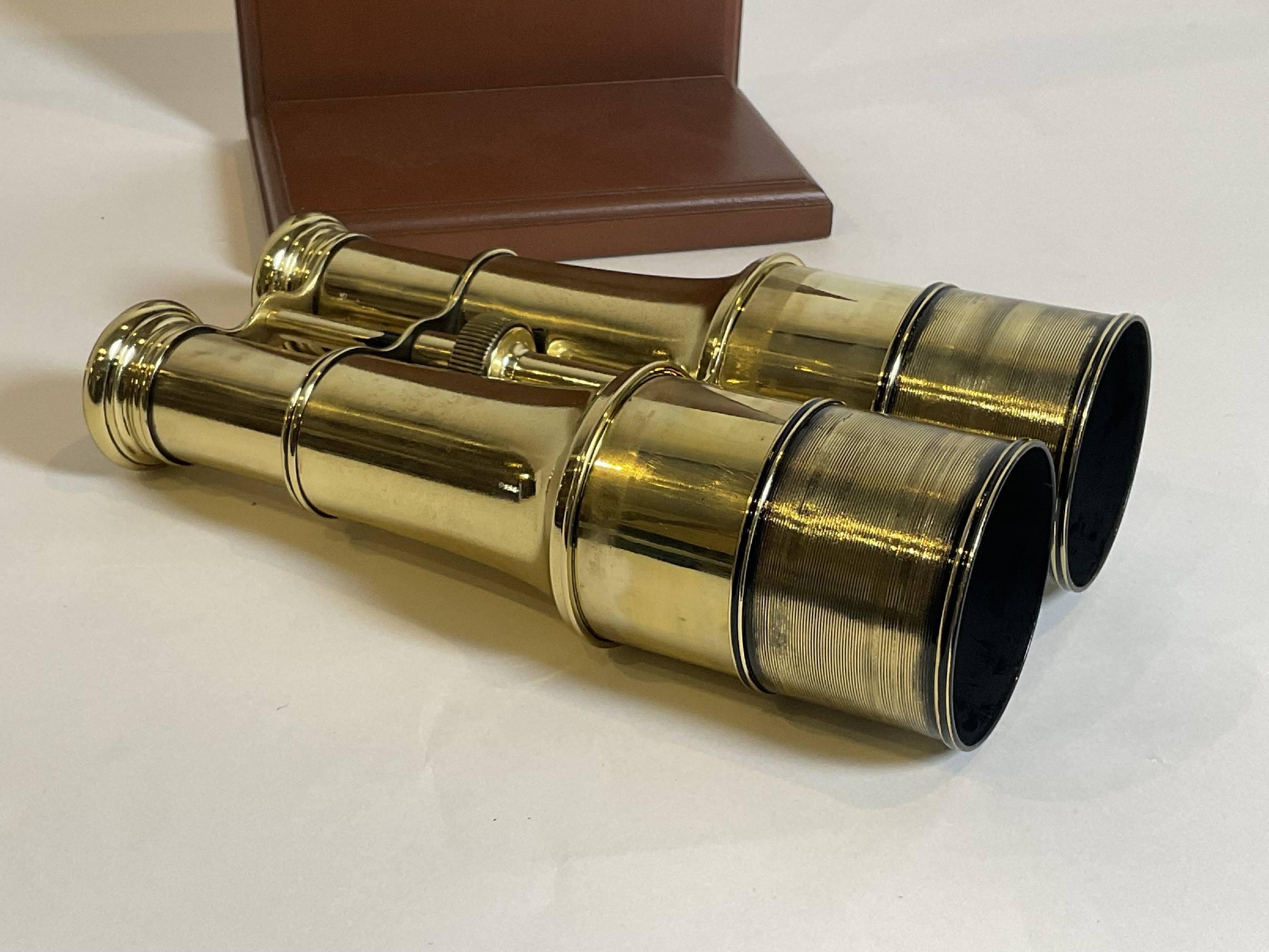 Brass Yachting Binoculars on Wood Base For Sale 3