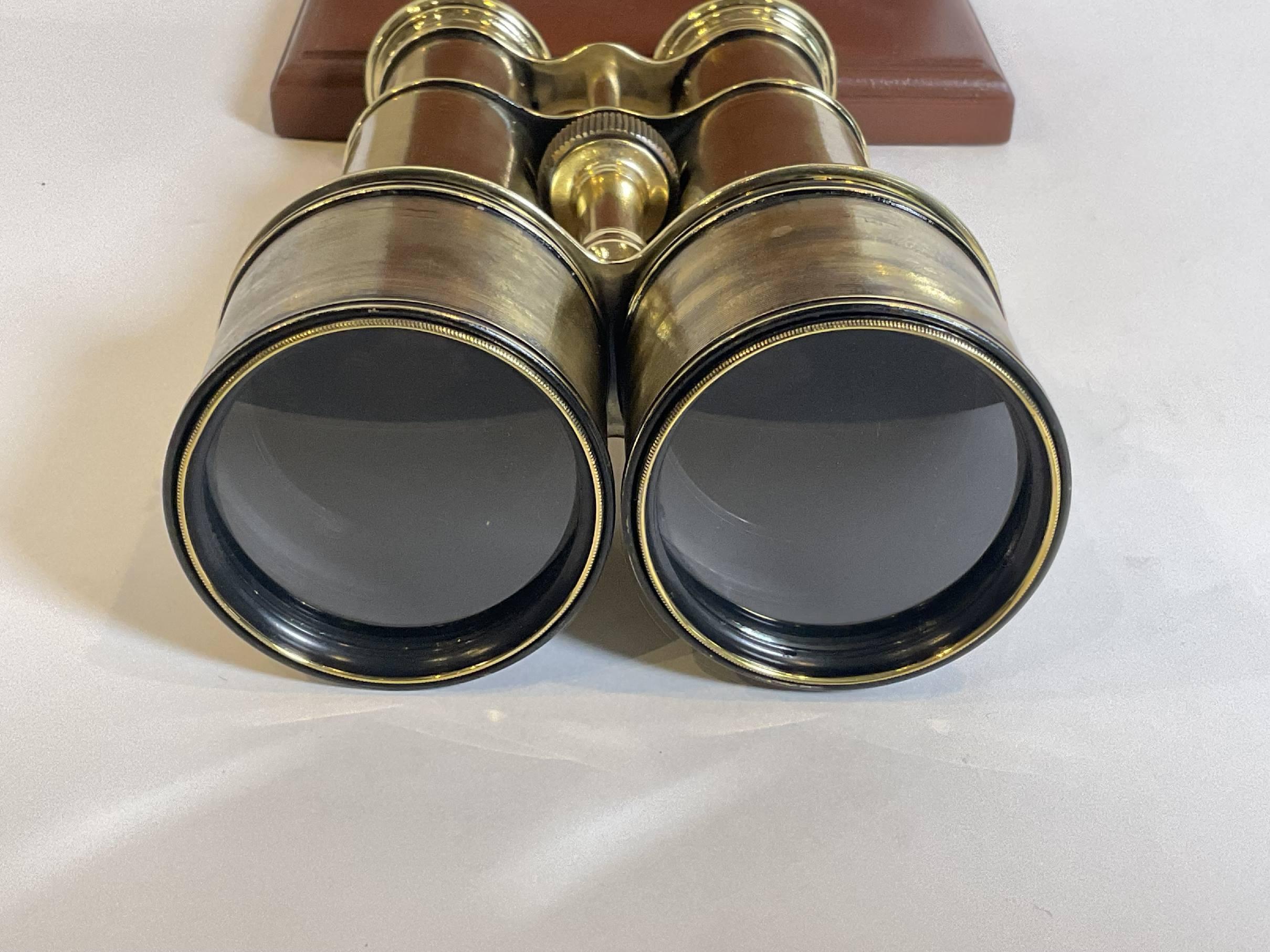 Brass Yachting Binoculars on Wood Base For Sale 4