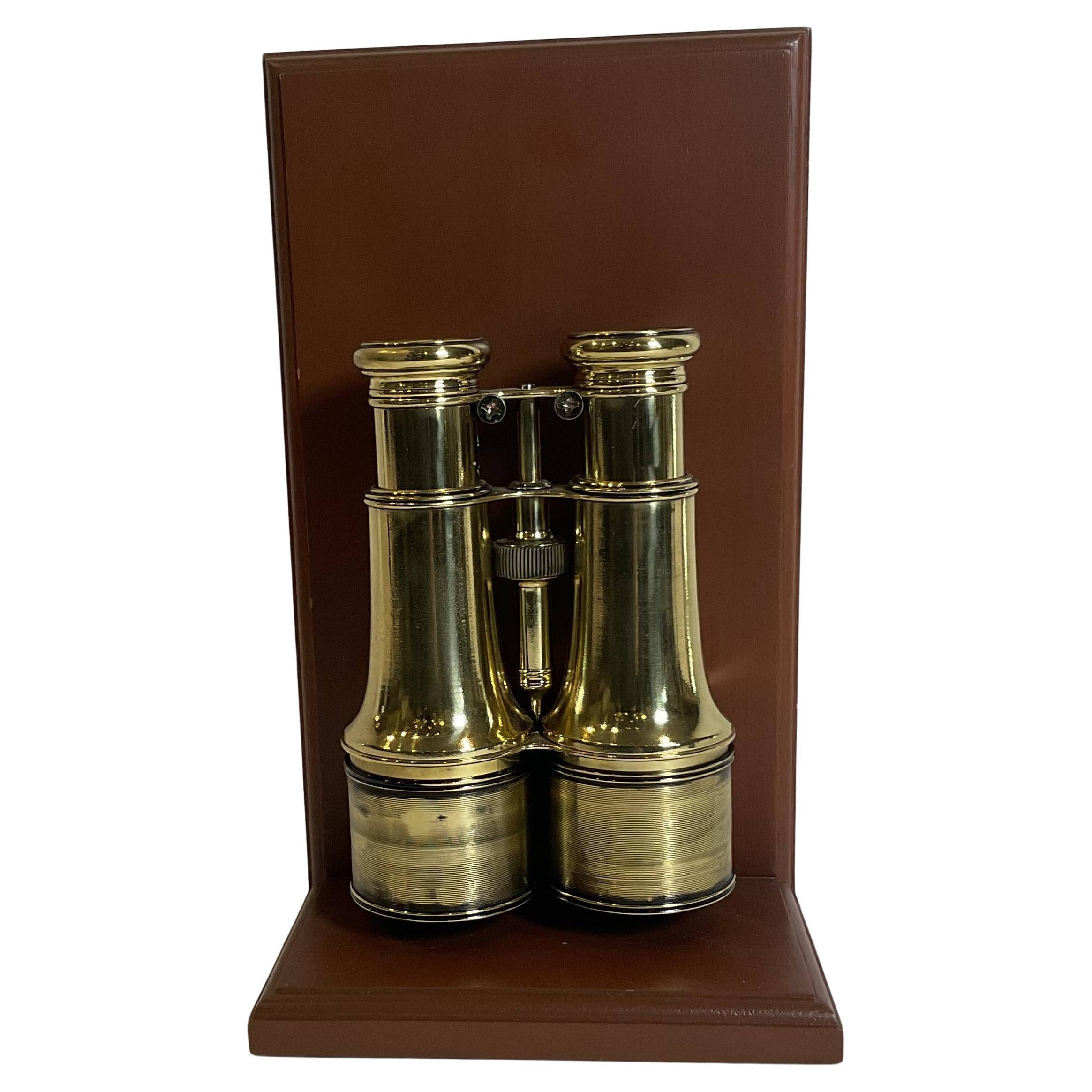 Brass Yachting Binoculars on Wood Base
