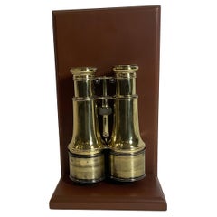 Antique Brass Yachting Binoculars on Wood Base