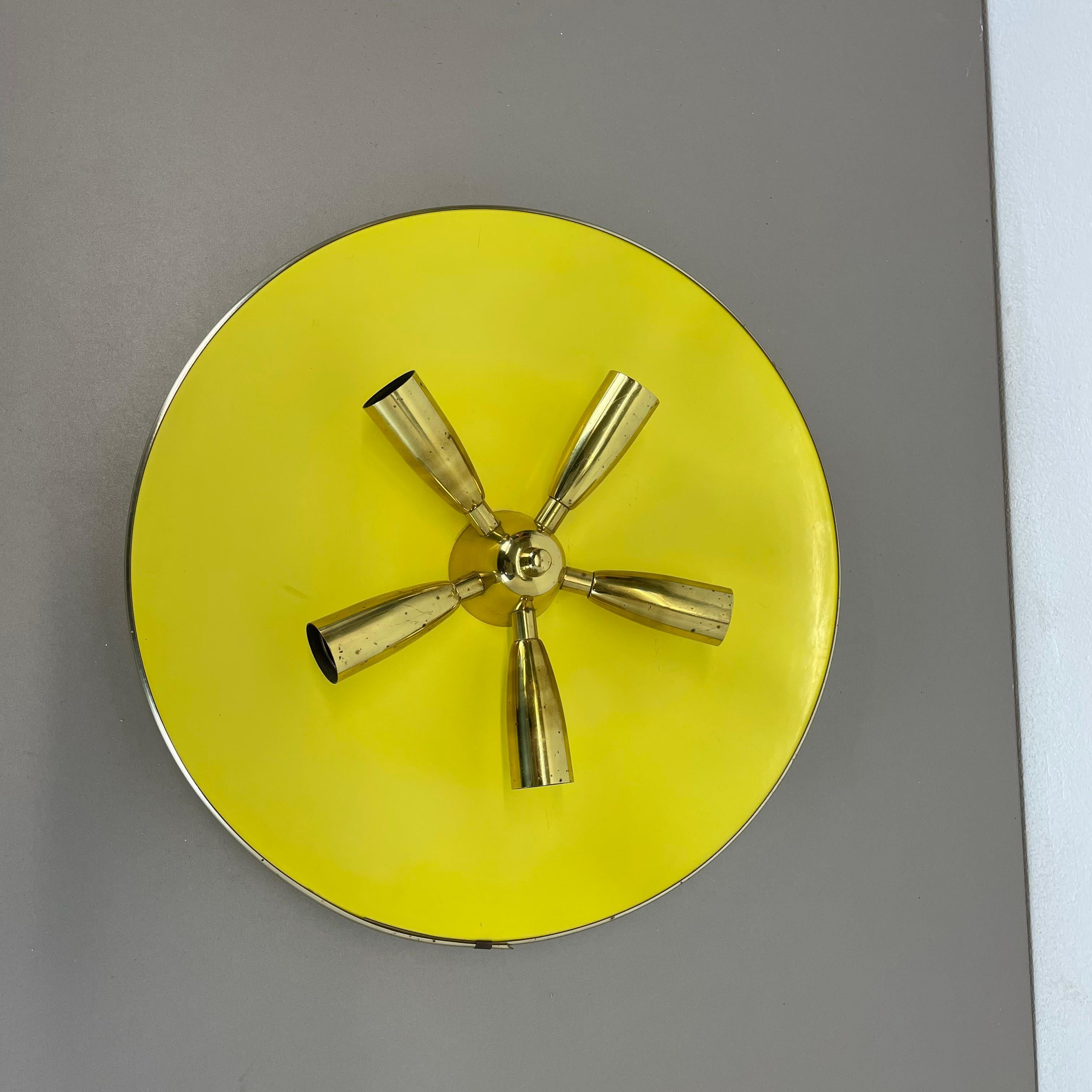 Brass + Yellow Stilnovo Style Theatre Wall Ceiling Light Sconces, Italy, 1950s For Sale 9