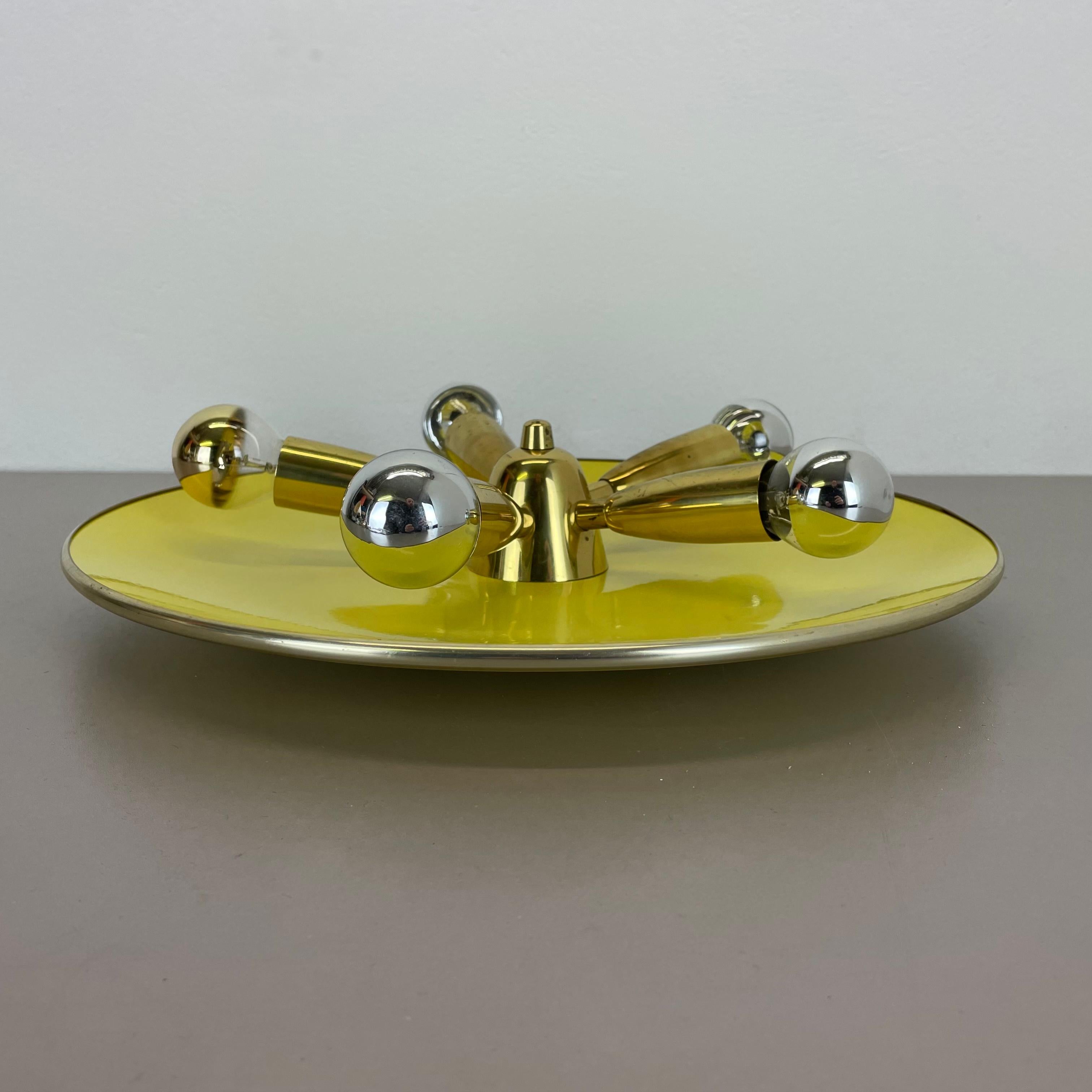 Italian Brass + Yellow Stilnovo Style Theatre Wall Ceiling Light Sconces, Italy, 1950s For Sale
