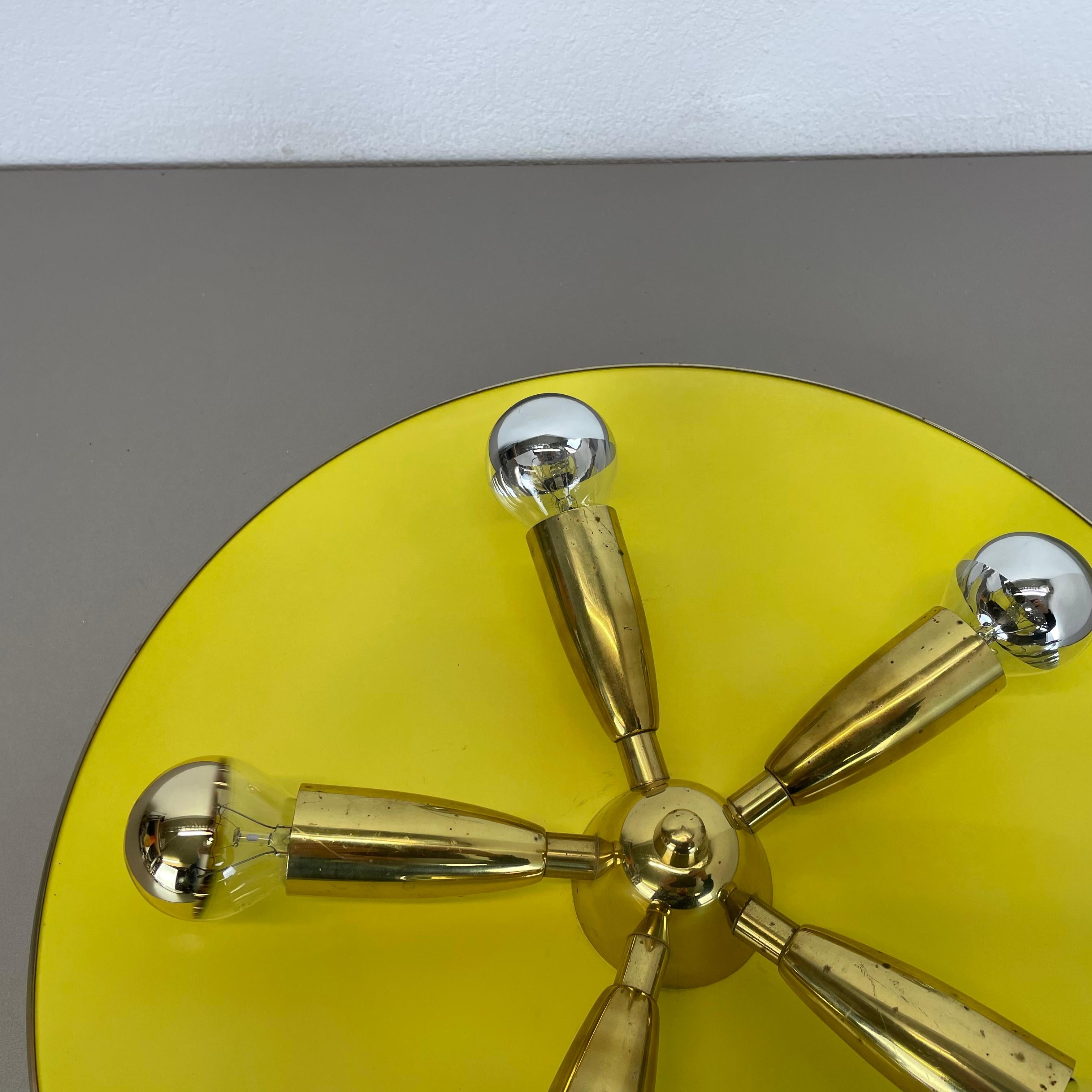 Metal Brass + Yellow Stilnovo Style Theatre Wall Ceiling Light Sconces, Italy, 1950s For Sale