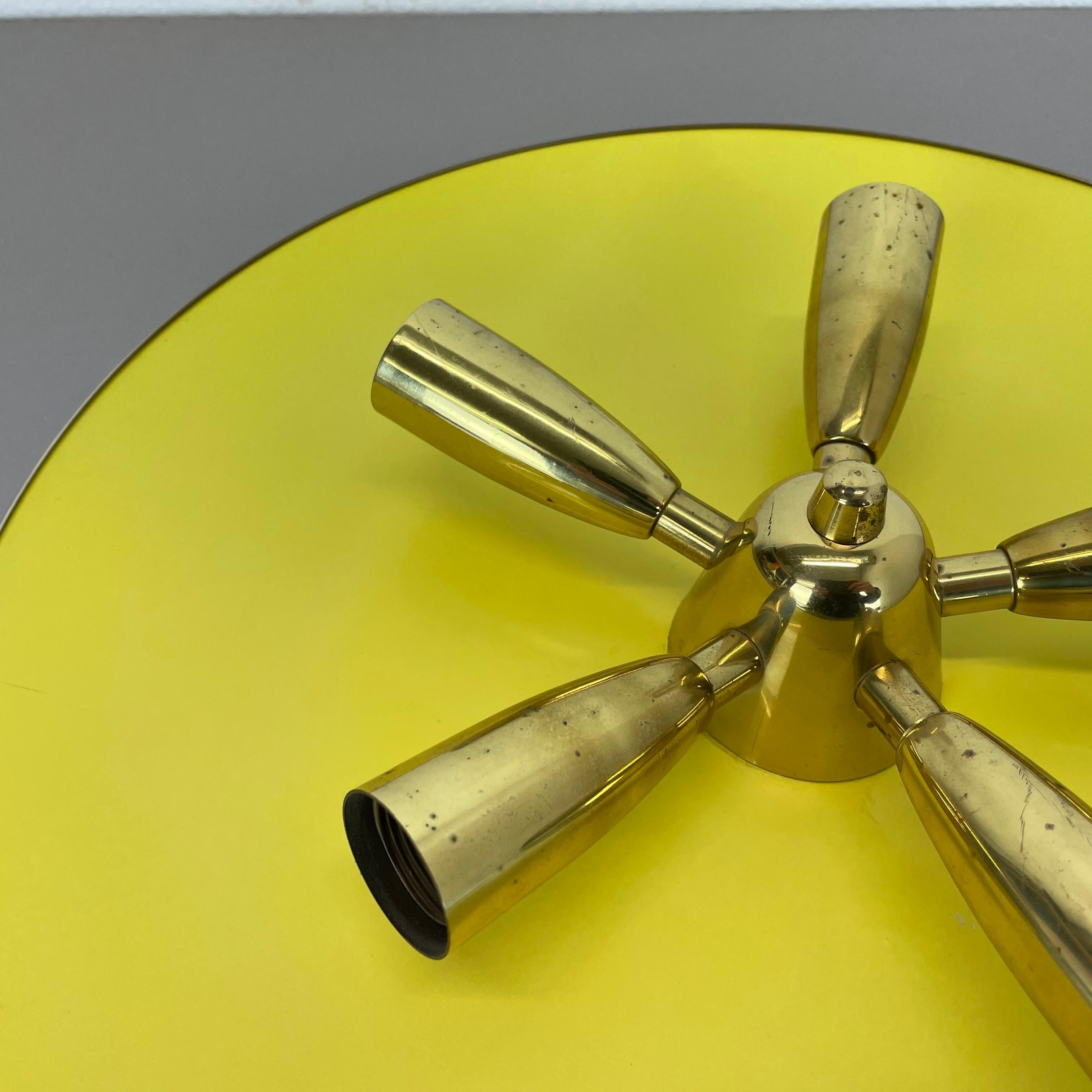 Brass + Yellow Stilnovo Style Theatre Wall Ceiling Light Sconces, Italy, 1950s For Sale 2