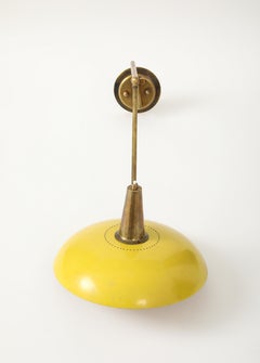 Brass Yellow Wall Lamp With Double Swivel Arm, France, 1950’s