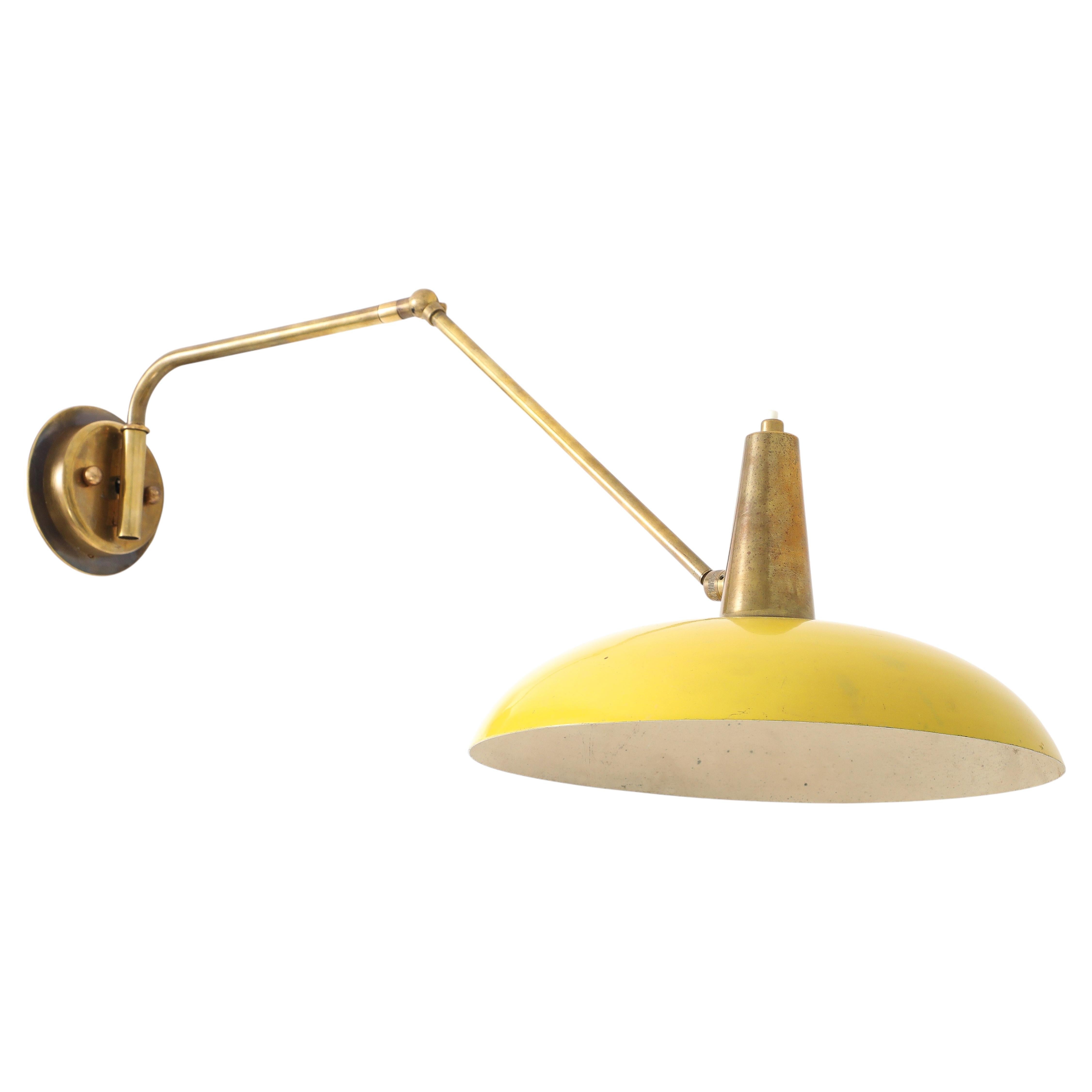 Brass Yellow Wall Lamp With Double Swivel Arm, France, 1950’s