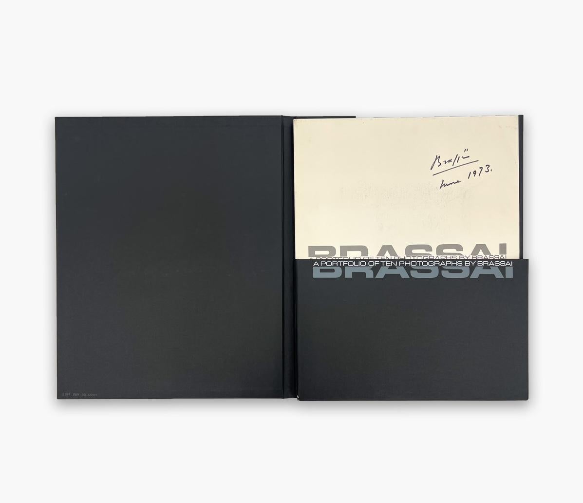 A portfolio containing ten silver gelatin prints mounted on board
Accompanied by title page signed and dated by Brassaï
Housed in black cloth slipcase
Number 28 from a limited edition of 50
Slipcase size: 17 x 21 ¼ inches
Mount board size: 16 x 20