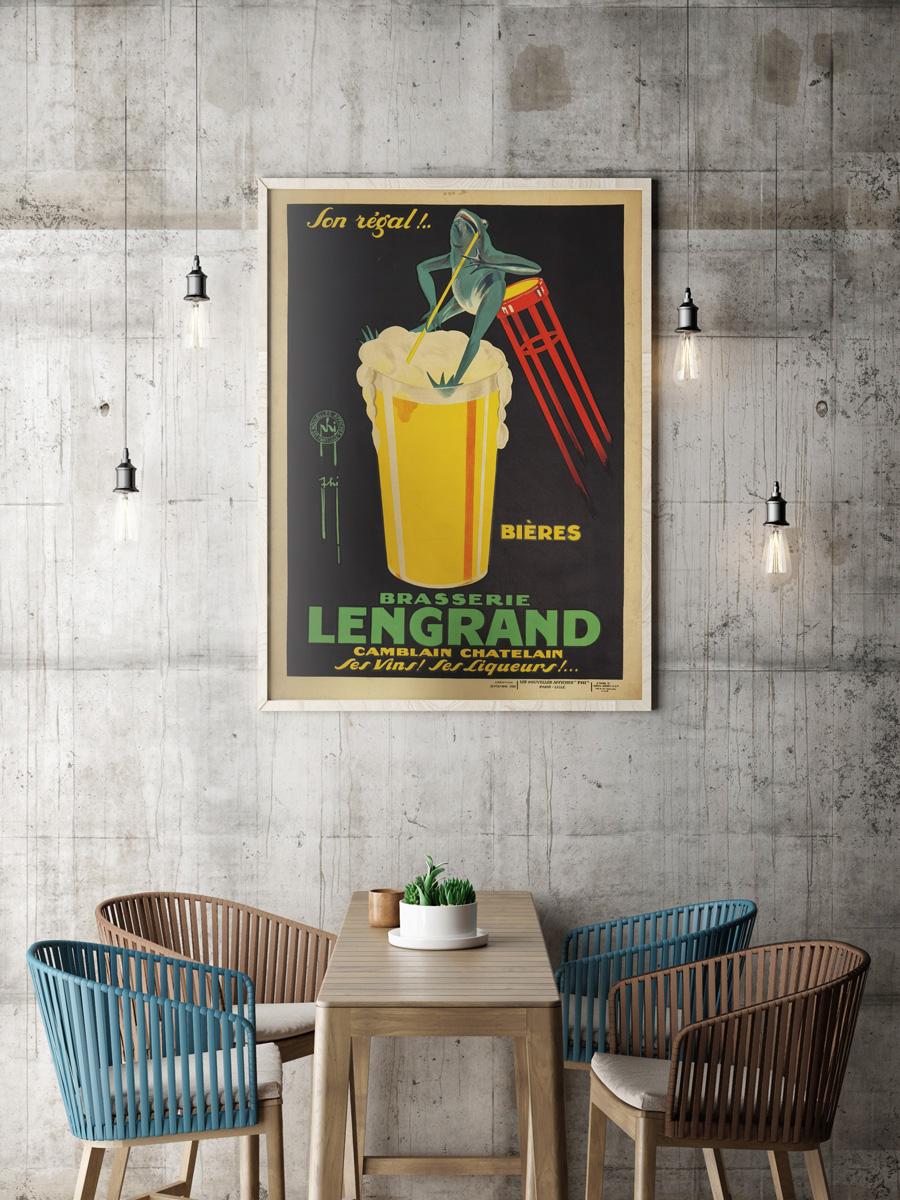 A favourite from our new additions and one of the most iconic French beverage posters, the charming Brasserie Lengrand Frog created in 1926.

The brewery Lengrande was located in Camblain-Châtelain in the department of Pas-de-Calais in the region of