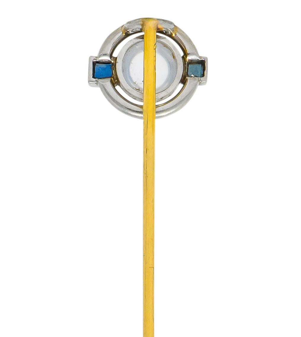 Round Cut Brassler Co. 1910 Art Nouveau Moonstone Sapphire Platinum Stickpin