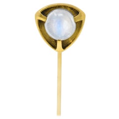 Brassler Co. Moonstone Cabochon 14 Karat Gold Stickpin