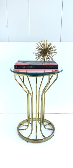 Brass‑Plated Round Side Table with Glass Top, Circa Late 20th Century