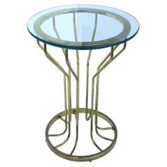 Brass‑Plated Round Side Table with Glass Top, Circa Late 20th Century