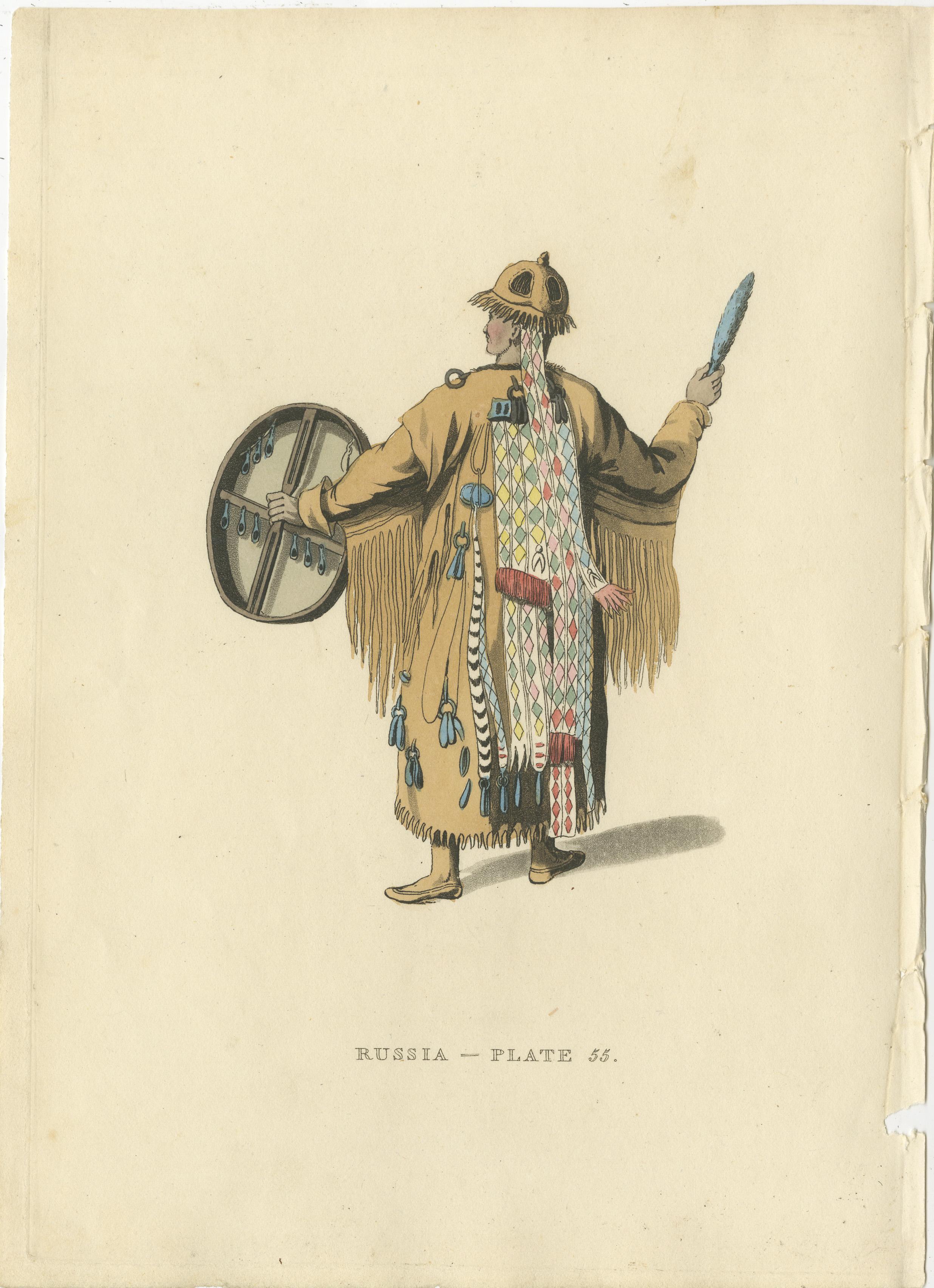 Bratzkian Attire and Shamanic Regalia in 19th Century Russian Engravings, 1814 In Good Condition For Sale In Langweer, NL
