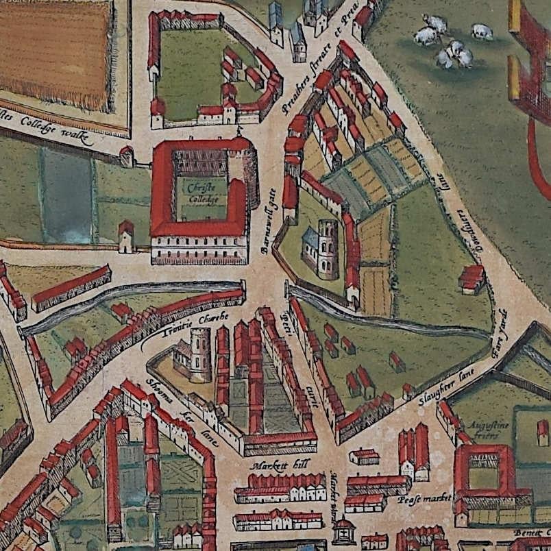 Map of Cambridge, c.1572 engraving by Braun & Hogenberg For Sale 2