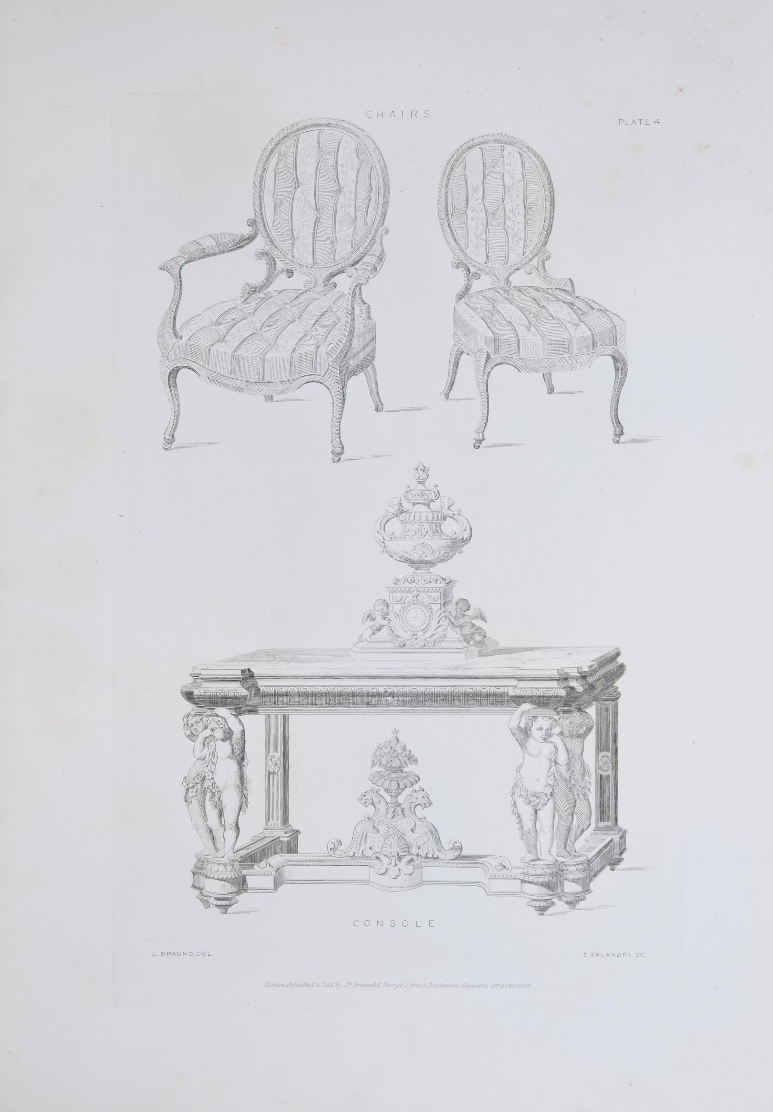 Mid-19th Century BRAUND, J. ILLUSTRATIONS OF FURNITURE... London: J. Braund, 1858.