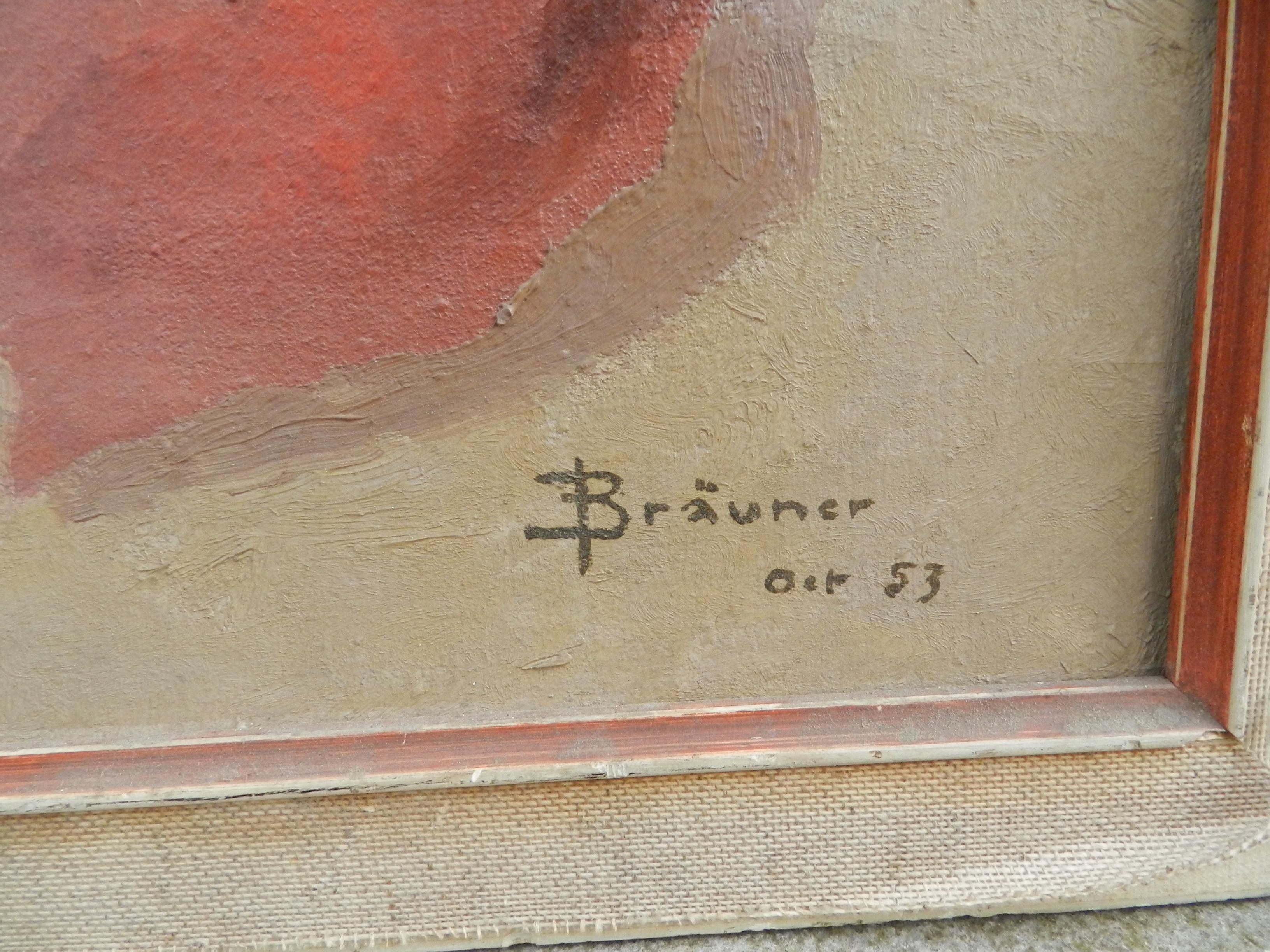 Mid-20th Century Bräuner, Oil on Canvas Signed and Dated 53 For Sale