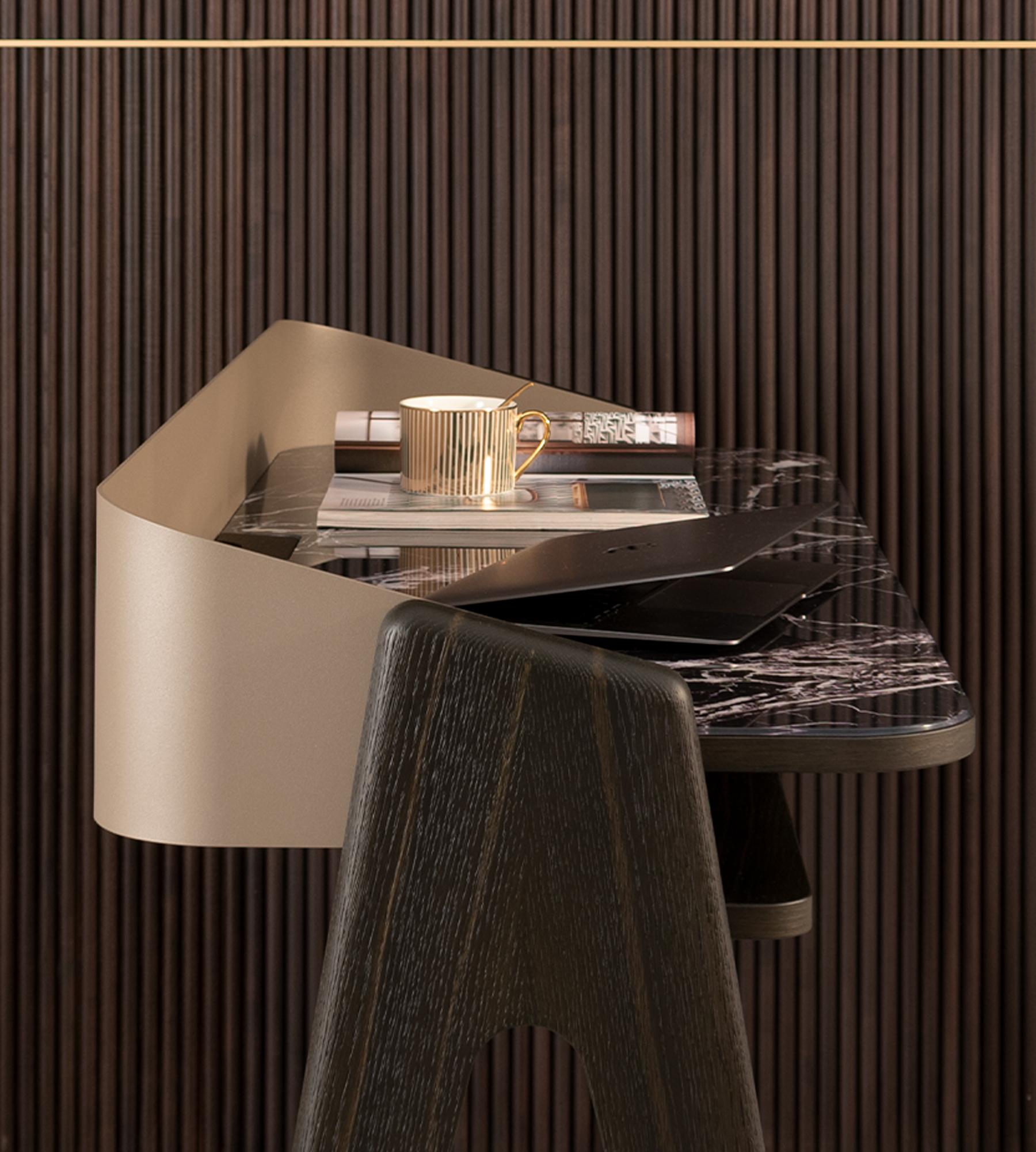 Italian Bravero Laguna Oak And Breccia Imperiale Glass Desk by Morica Design For Sale