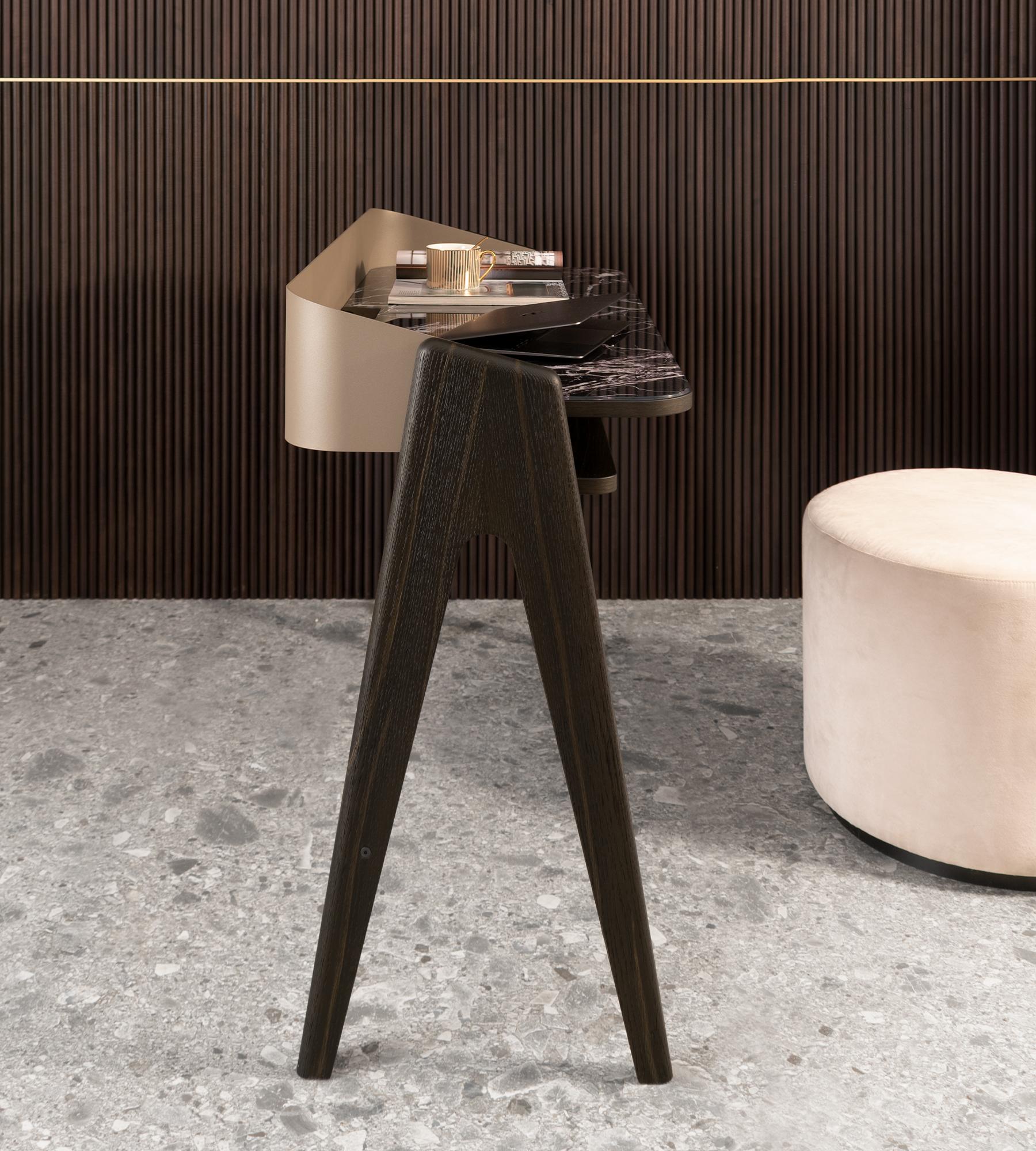 Bravero Laguna Oak And Breccia Imperiale Glass Desk by Morica Design In New Condition For Sale In Geneve, CH
