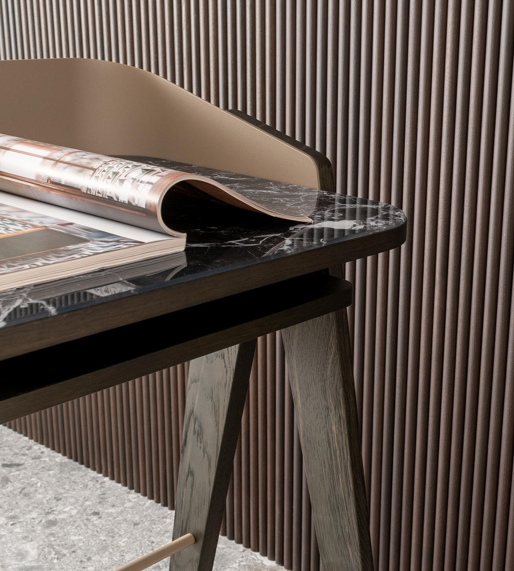 Contemporary Bravero Laguna Oak And Breccia Imperiale Glass Desk by Morica Design For Sale