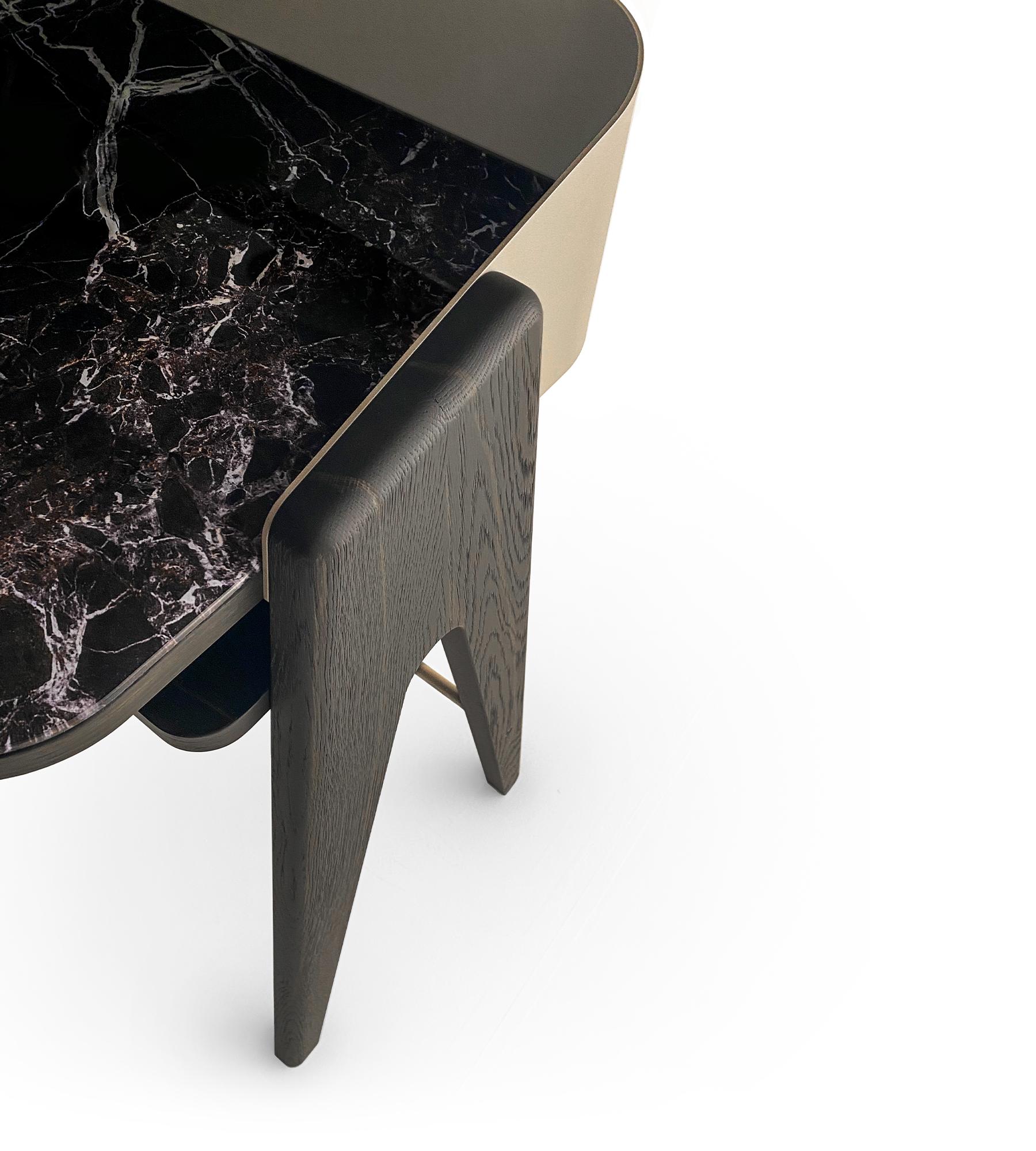 Wood Bravero Laguna Oak And Breccia Imperiale Glass Desk by Morica Design For Sale