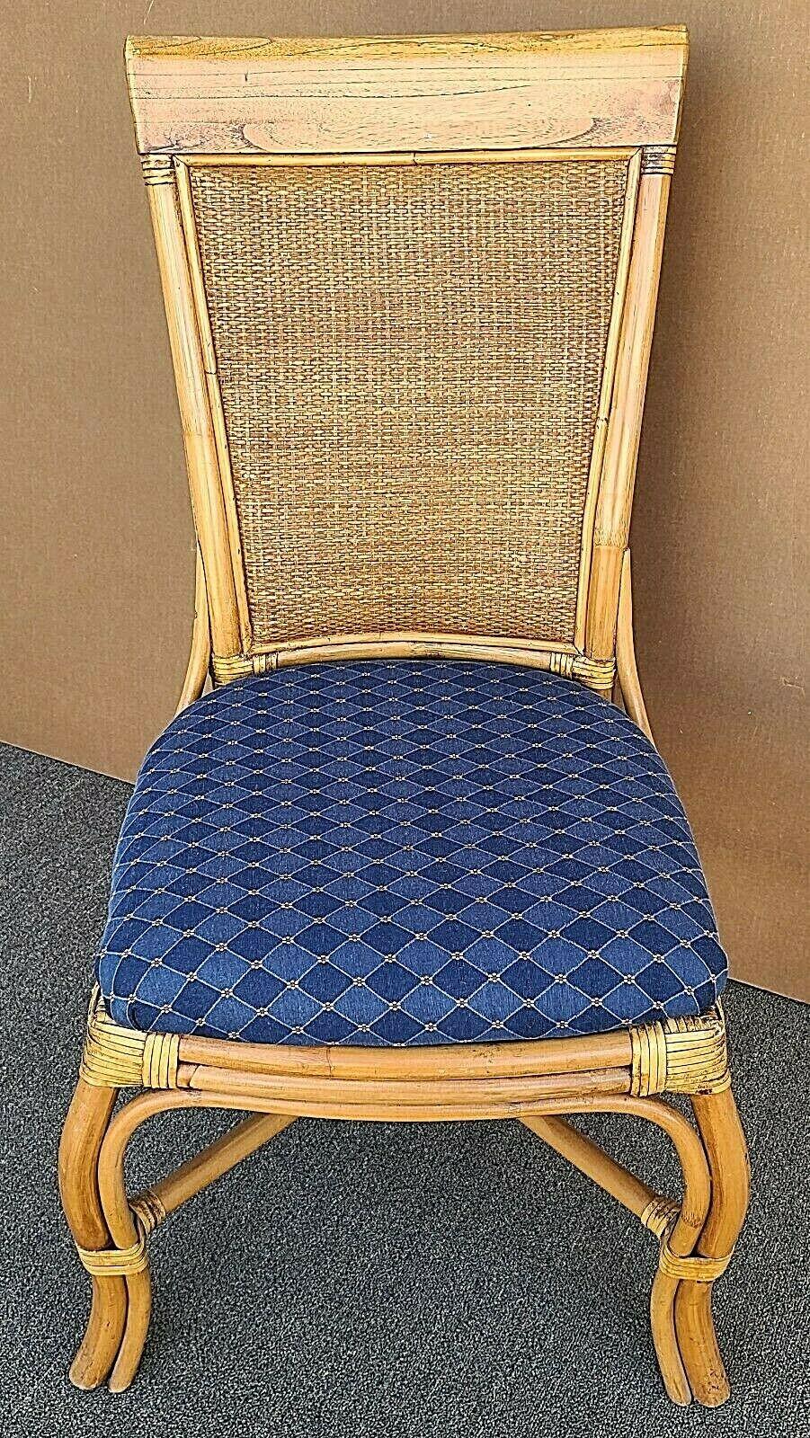 Offering one of our recent palm beach estate fine furniture acquisitions of an
Bamboo Wicker and Leather Rattan Strapping Dining Accent Desk Chair by Braxton Culler

Approximate Measurements in Inches
39.5