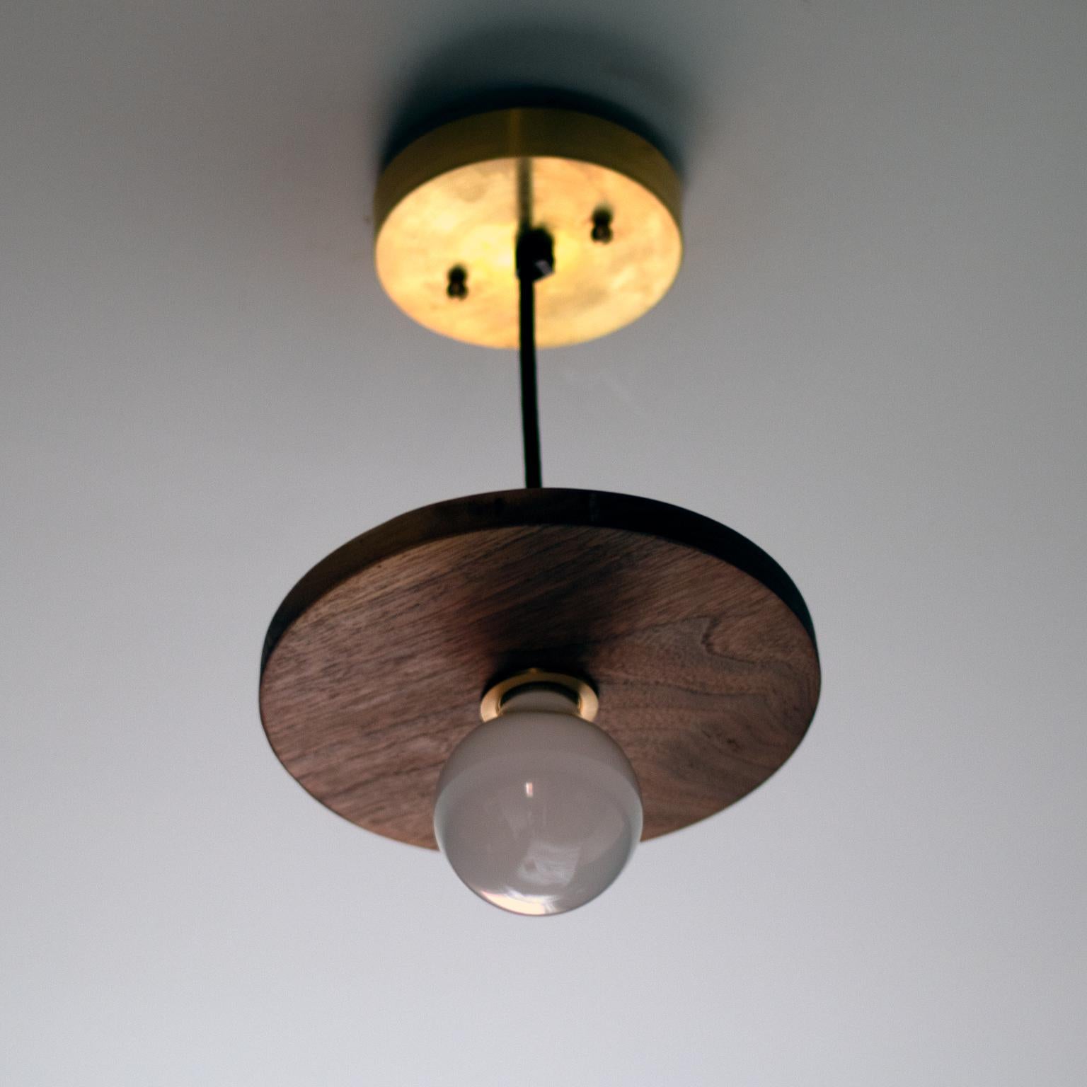 Modern Brayden Circle Walnut and Brass Pendant Light For Sale