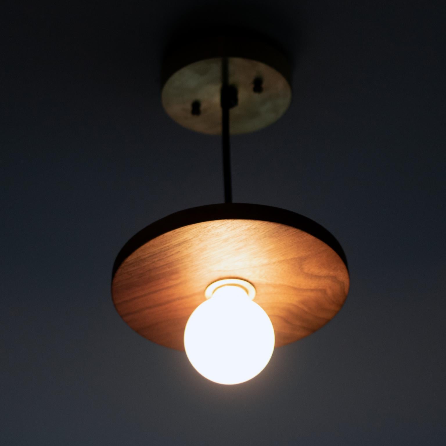 Canadian Brayden Circle Walnut and Brass Pendant Light For Sale