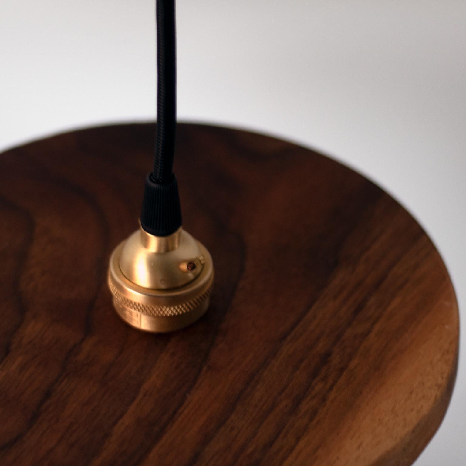 Brayden Circle Walnut and Brass Pendant Light In New Condition For Sale In Toronto, Ontario