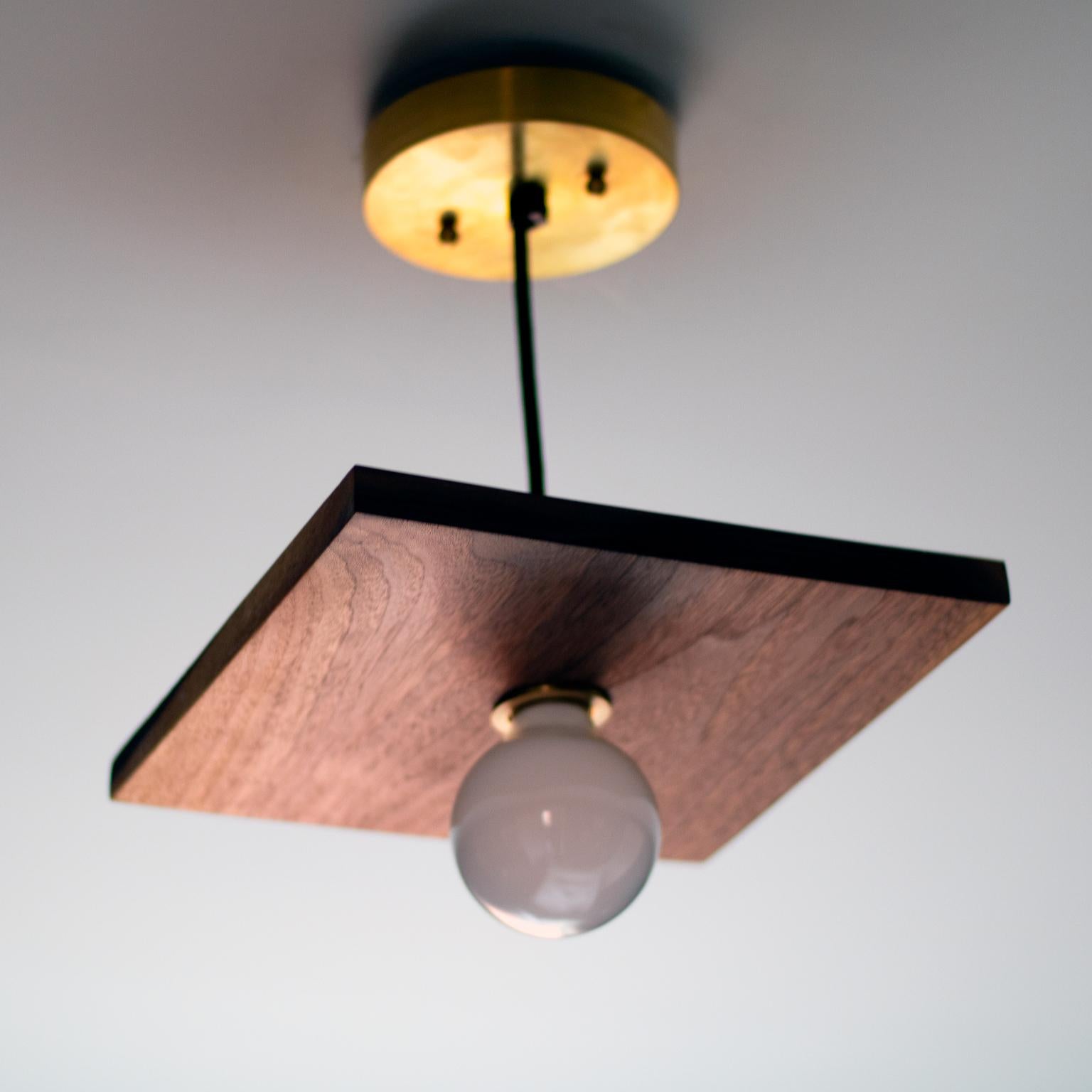 Minimalist Brayden Square Walnut and Brass Pendant Light For Sale