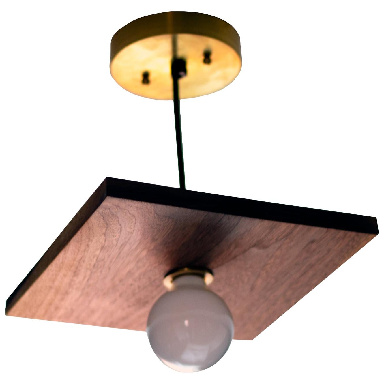 Brayden Square Walnut and Brass Pendant Light For Sale