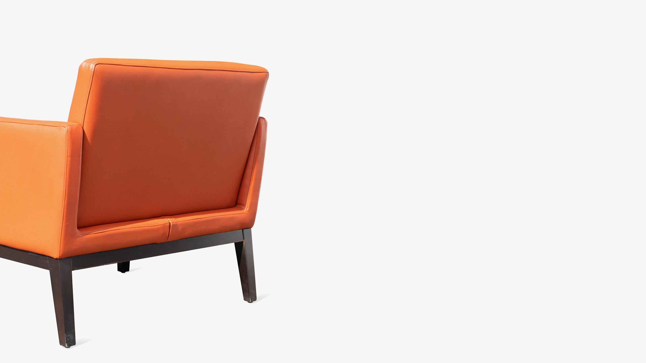 Mid-Century Modern Brayton International Club Chairs in Orange Leather, Pair