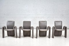 Brayton International Gray Leather Dining Chairs, 1980