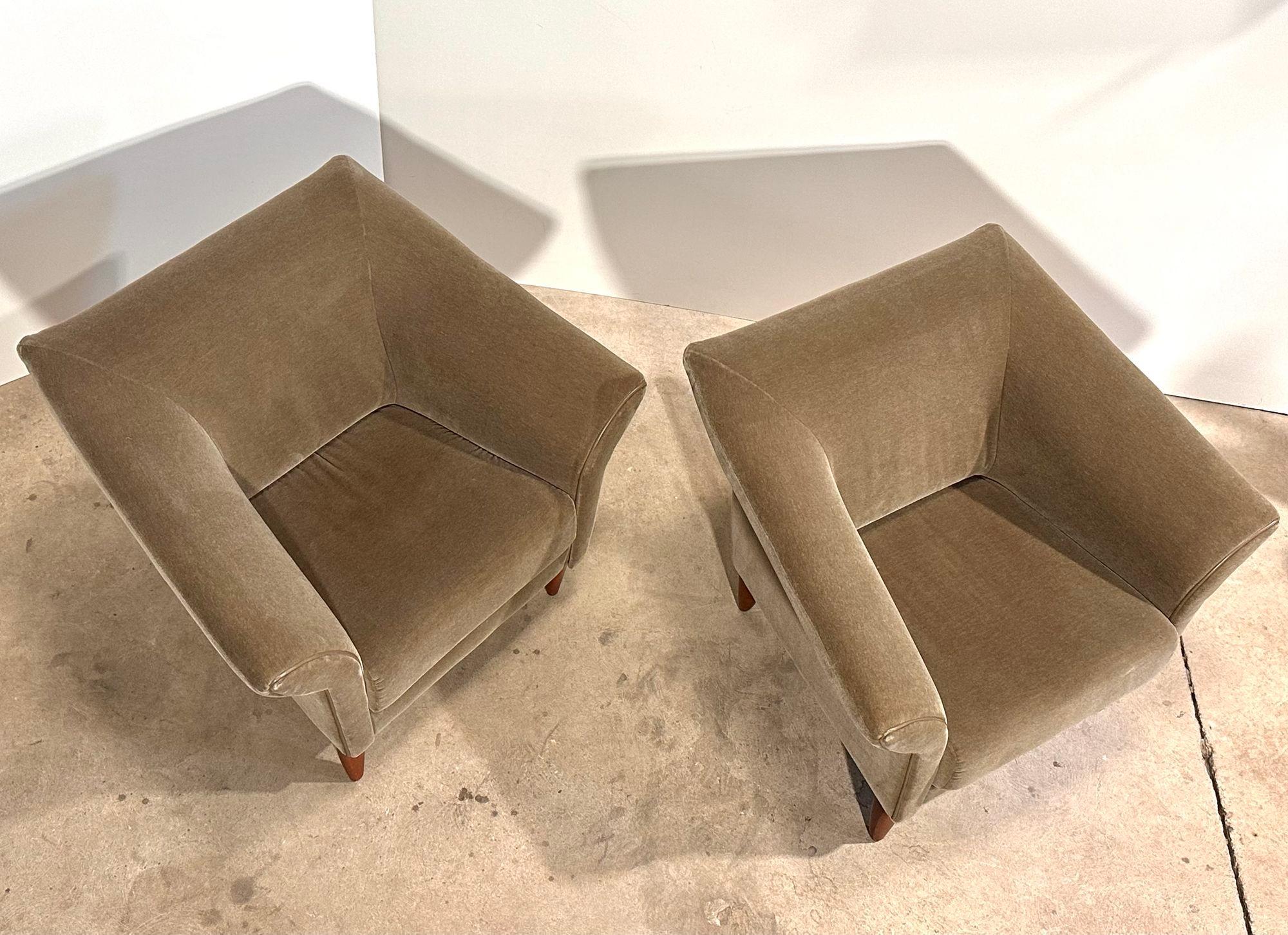 Late 20th Century Brayton International Mohair Club Chairs, 1999 For Sale