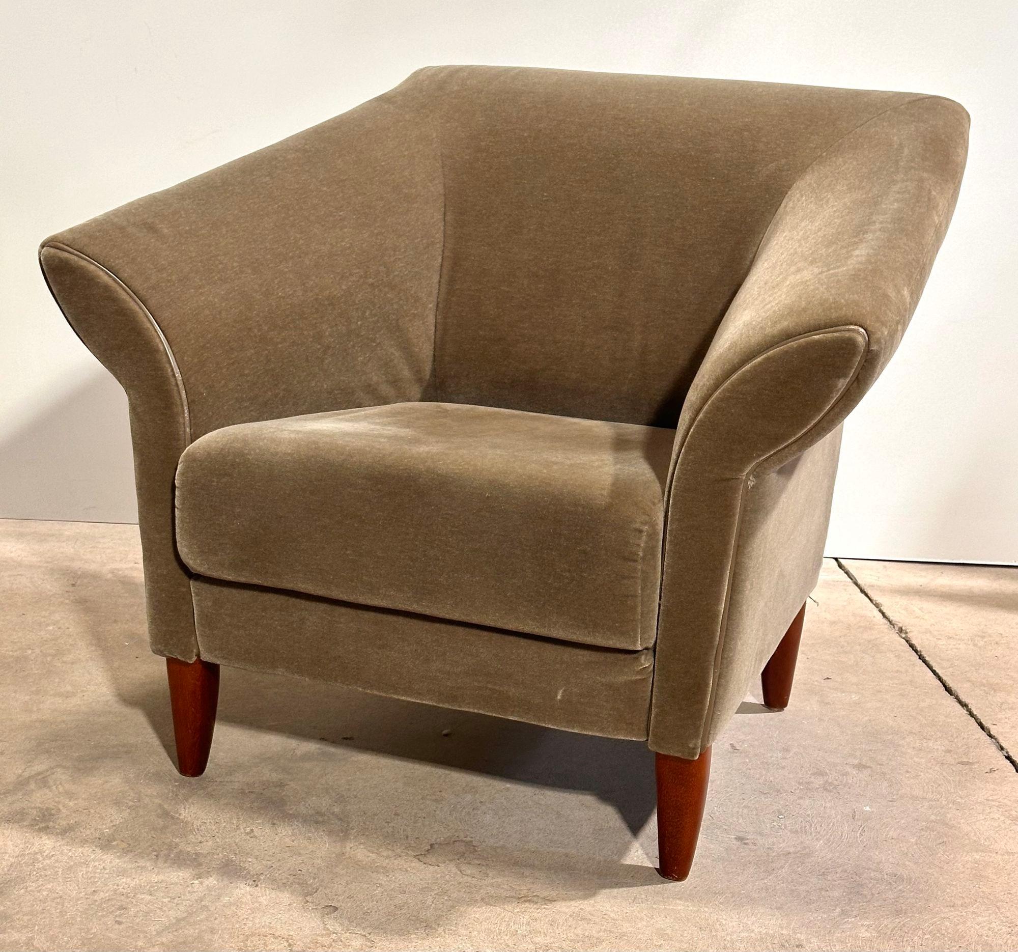 Leather Brayton International Mohair Club Chairs, 1999 For Sale