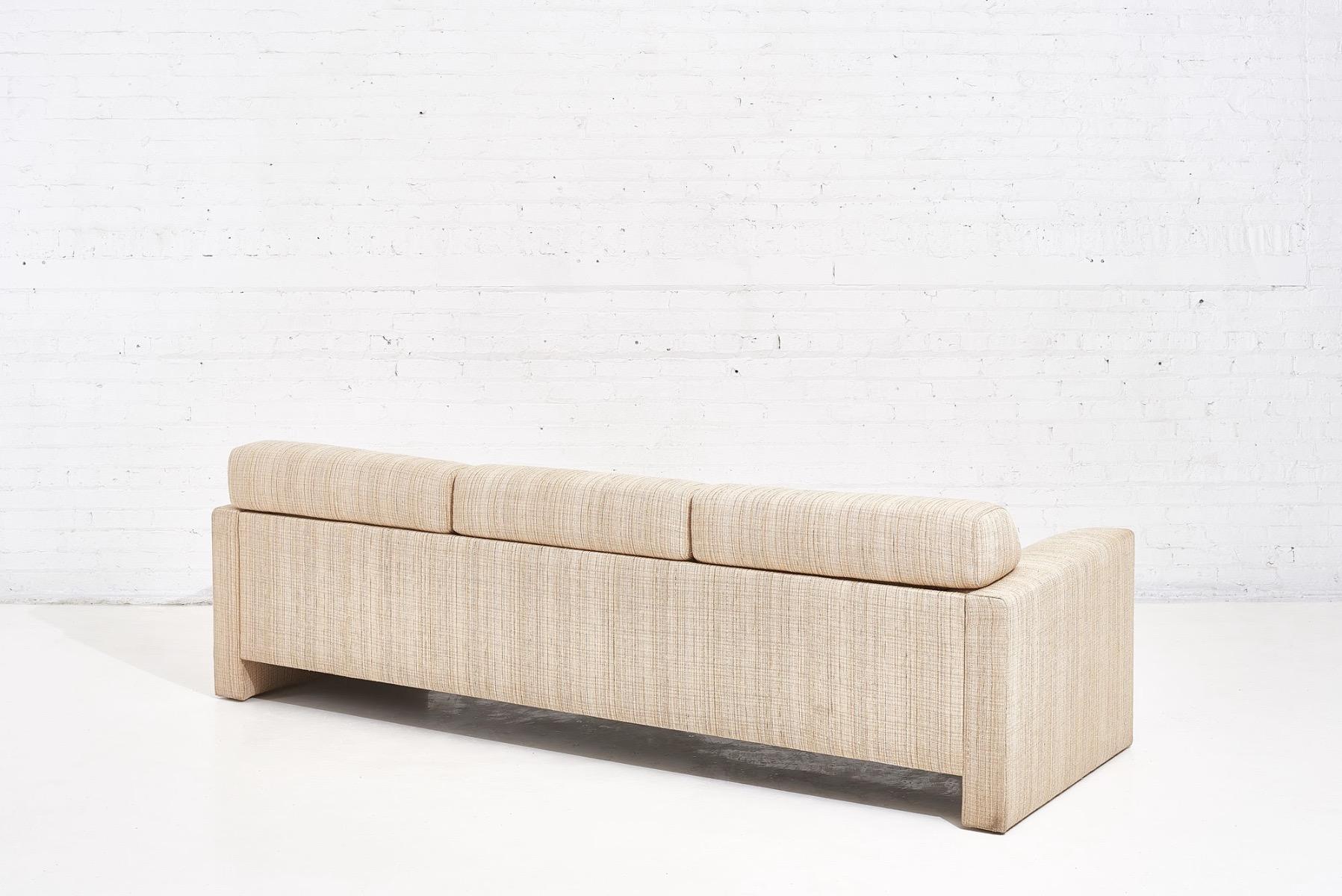 Brayton International Postmodern sofa, 1980’s. Original neutral tone woven upholstery in great condition.