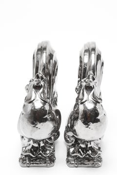 Brayton Laguna Ceramic Rooster Figures with Silver Glaze