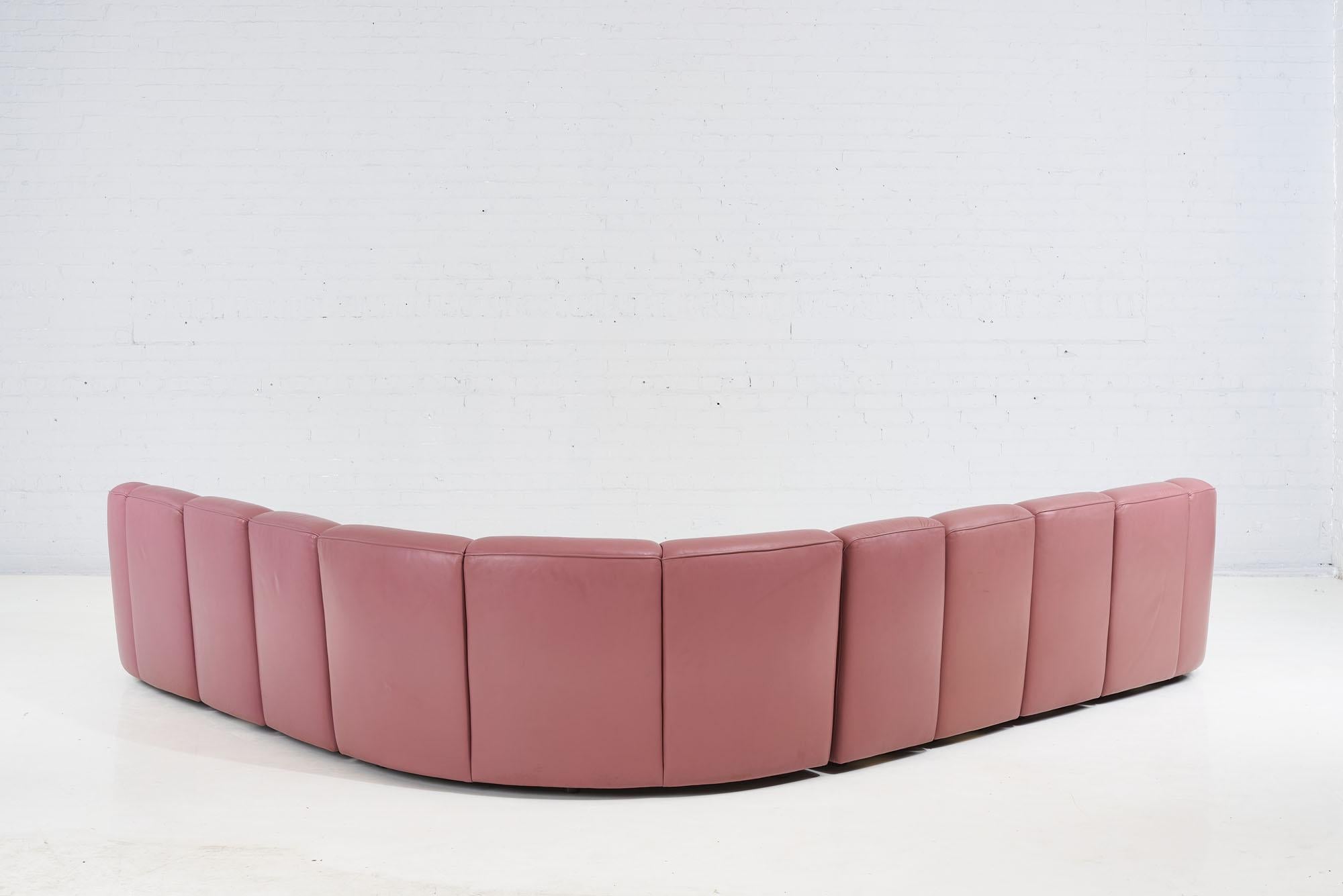 Brayton Pink Leather 8 Piece Modular Sofa, 1980 In Good Condition In Chicago, IL