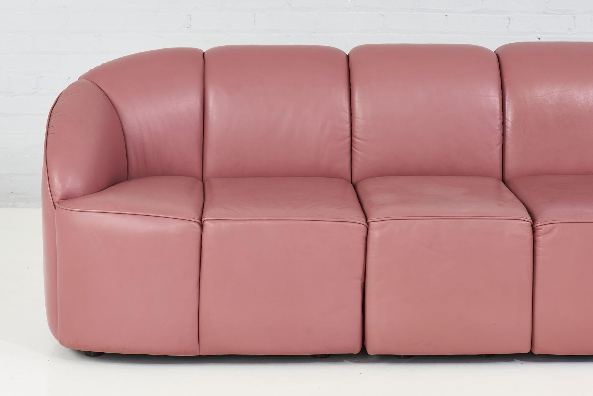 Late 20th Century Brayton Pink Leather 8 Piece Modular Sofa, 1980