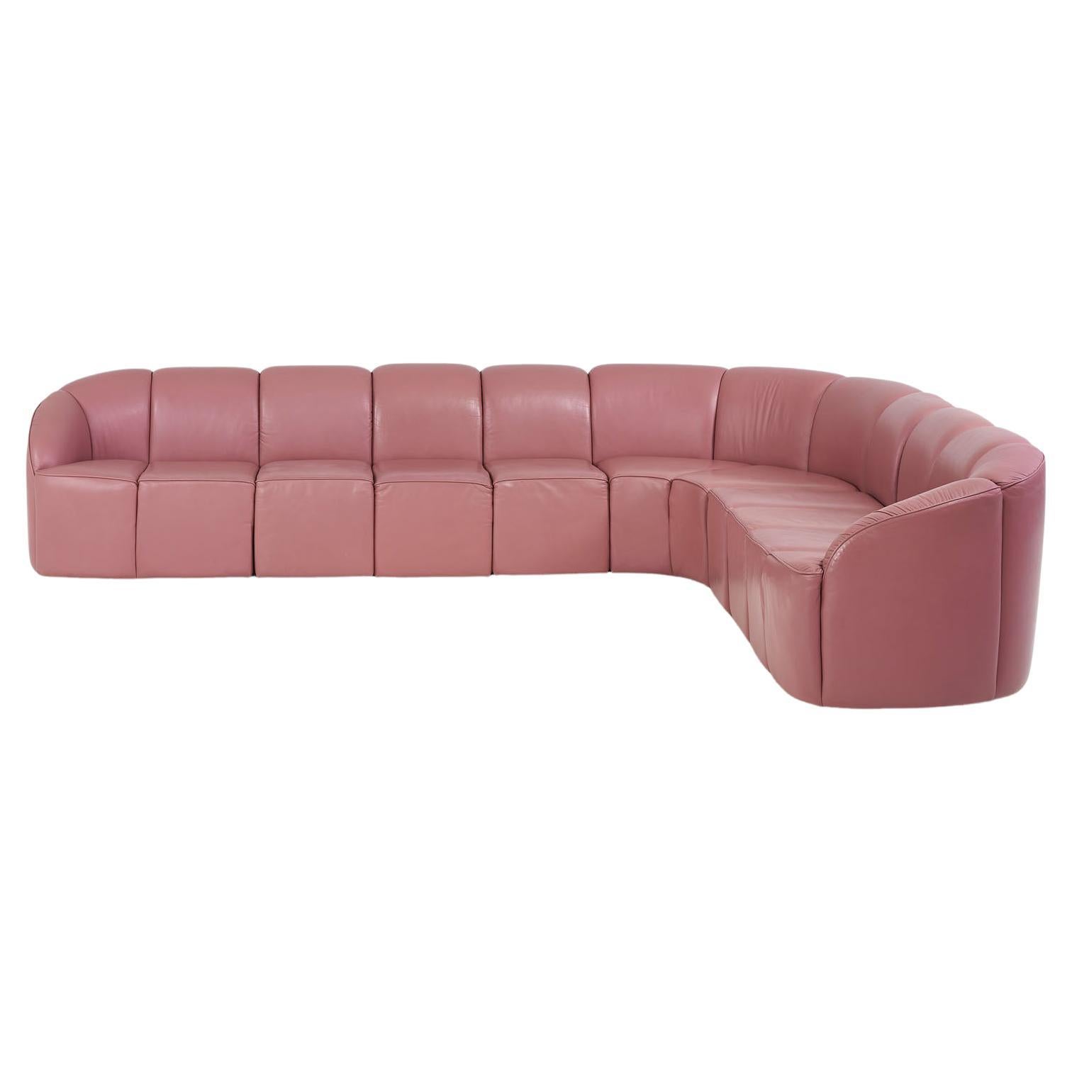Brayton Pink Leather 8 Piece Modular Sofa, 1980