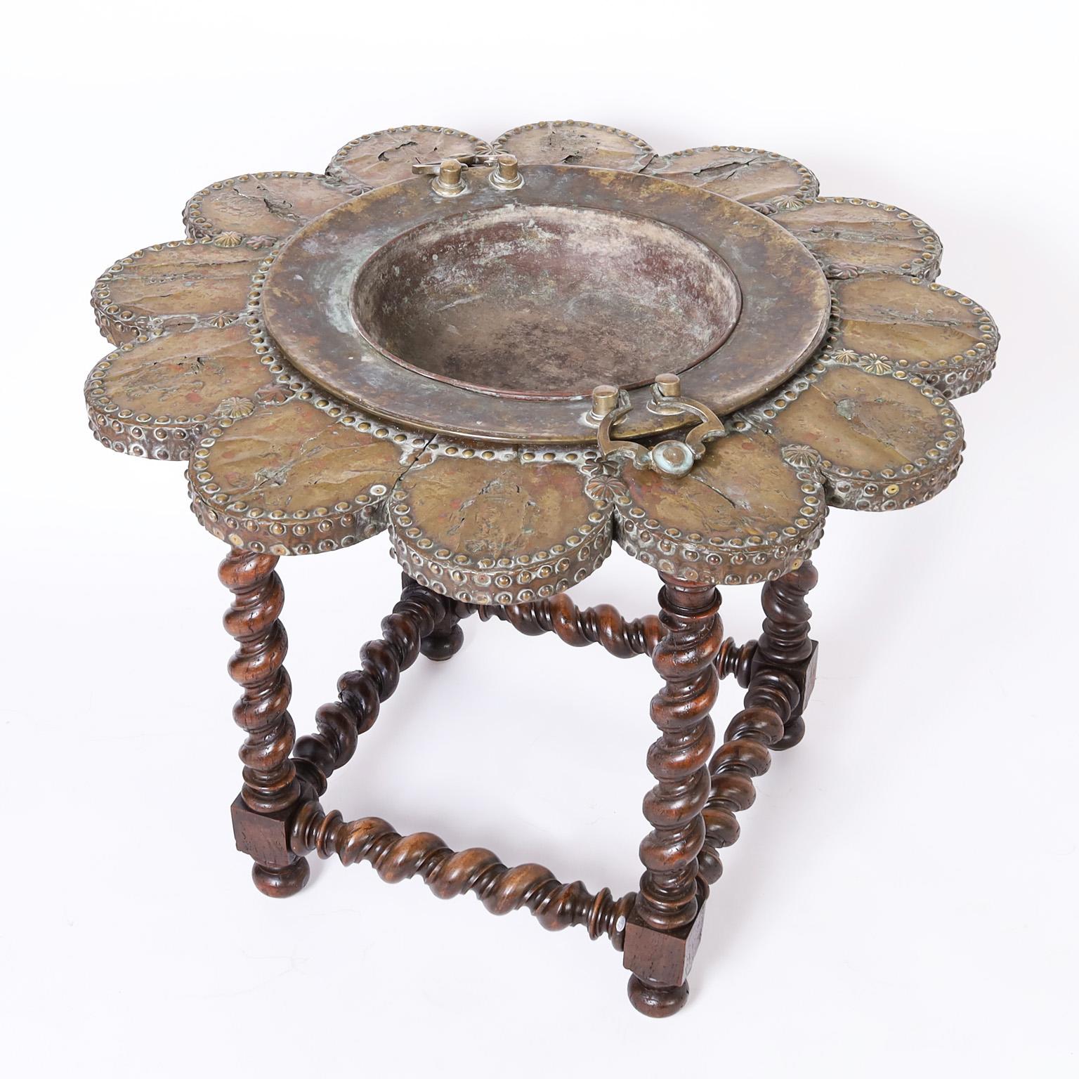 Victorian Brazier Table in Copper, Brass, and Wood For Sale