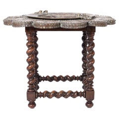 Antique Brazier Table in Copper, Brass, and Wood