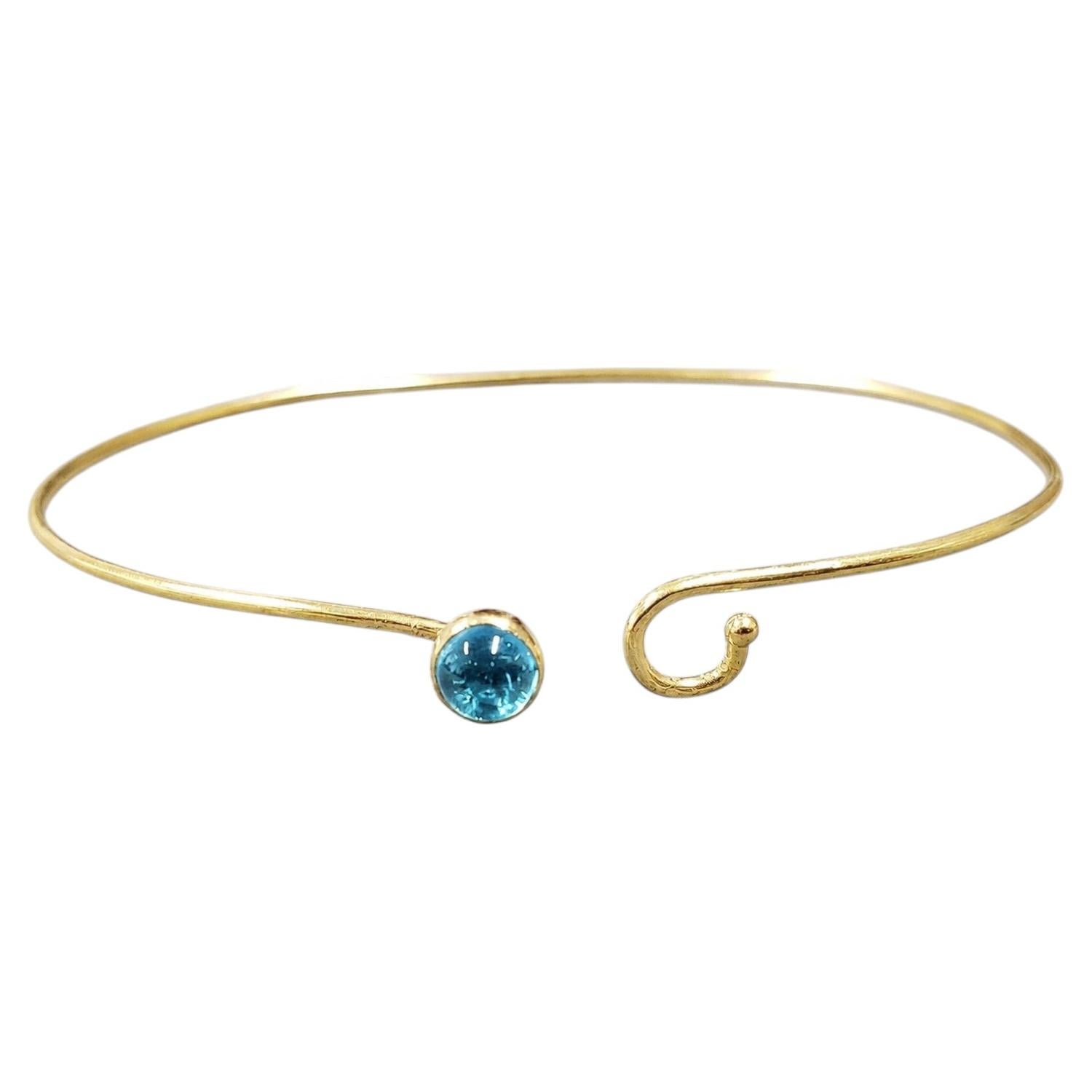 Brazil Aquamarine 18K Yellow Gold Bangle Gemstone Bracelet