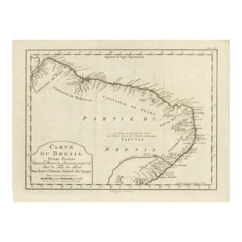 Brazil Coastline Map – Broenner Carte du Bresil, 1772 Captaincies