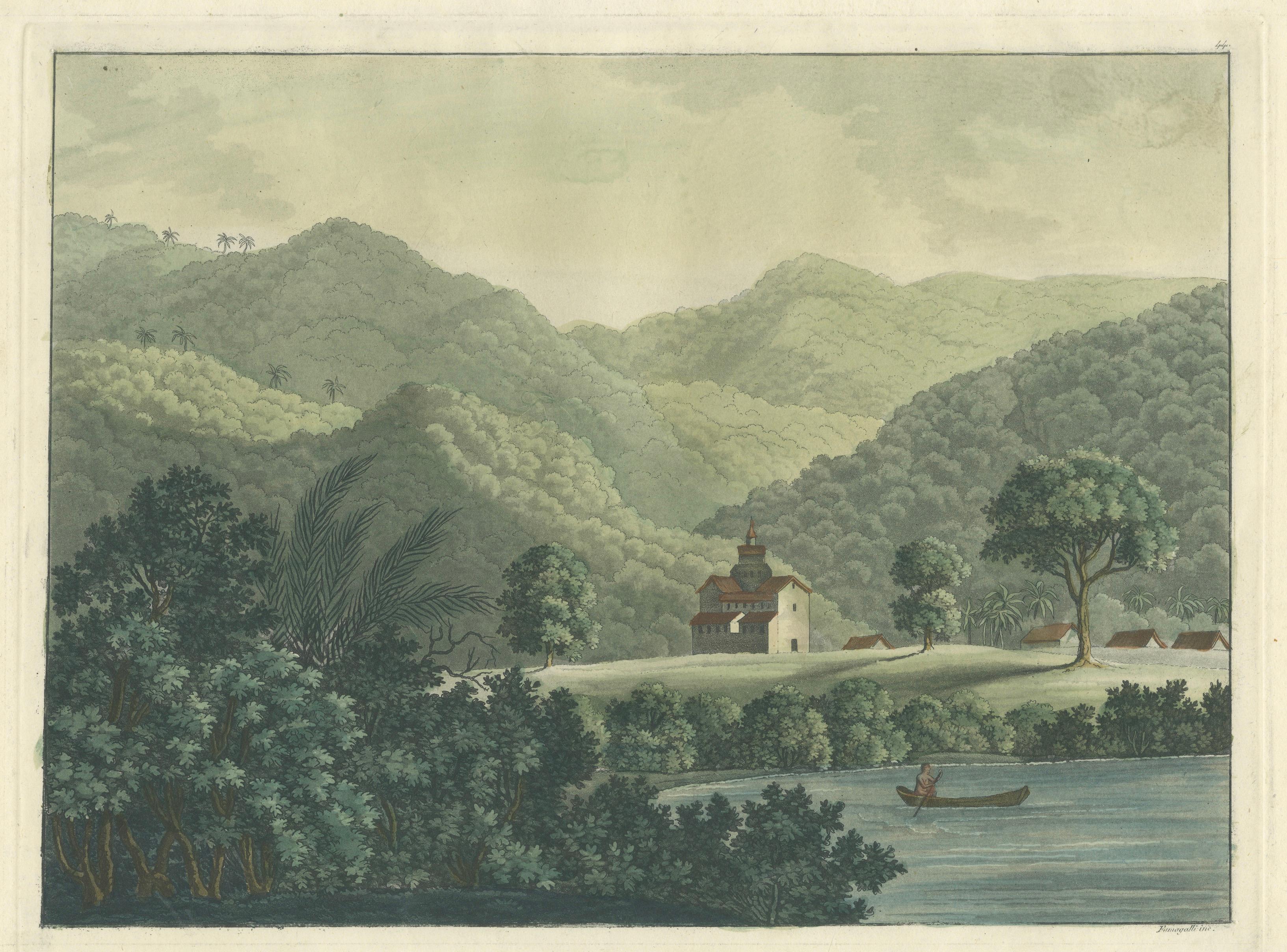 Brazil in Soft Greens — St. Fidelis Jesuit Mission View, Aquatint 1821