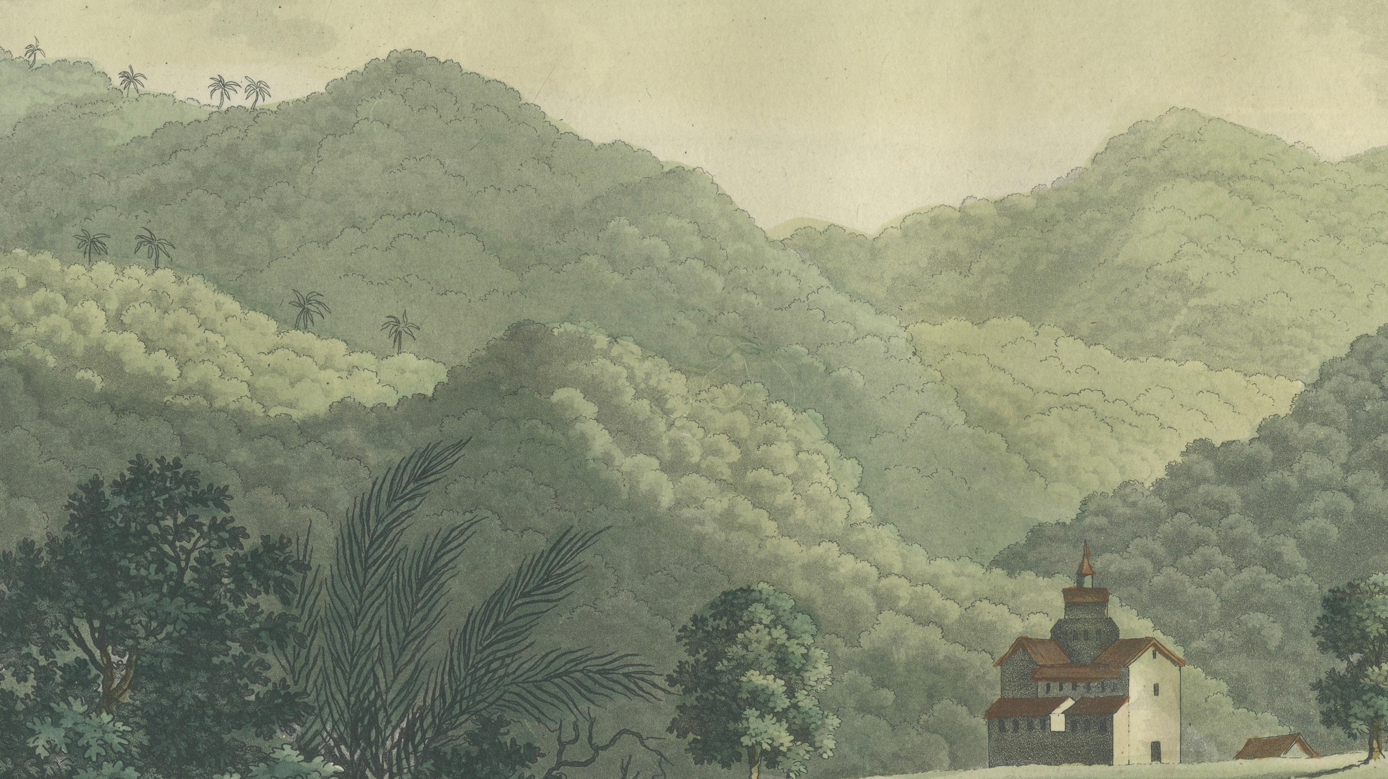 Brazil in Soft Greens — St. Fidelis Jesuit Mission View, Aquatint 1821